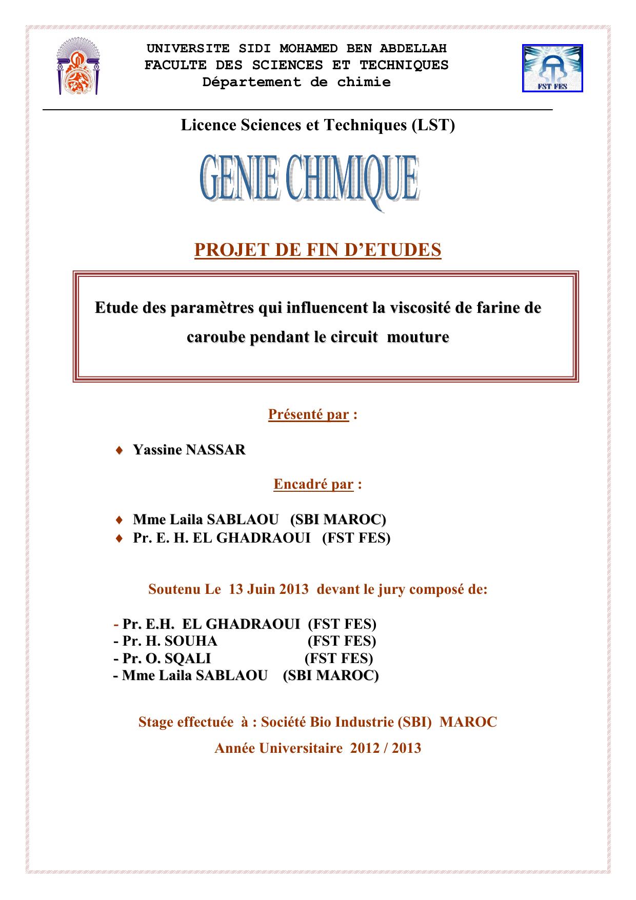 Etude des paramètres qui influencent la viscosité de farine de caroube pendant le circuit mouture