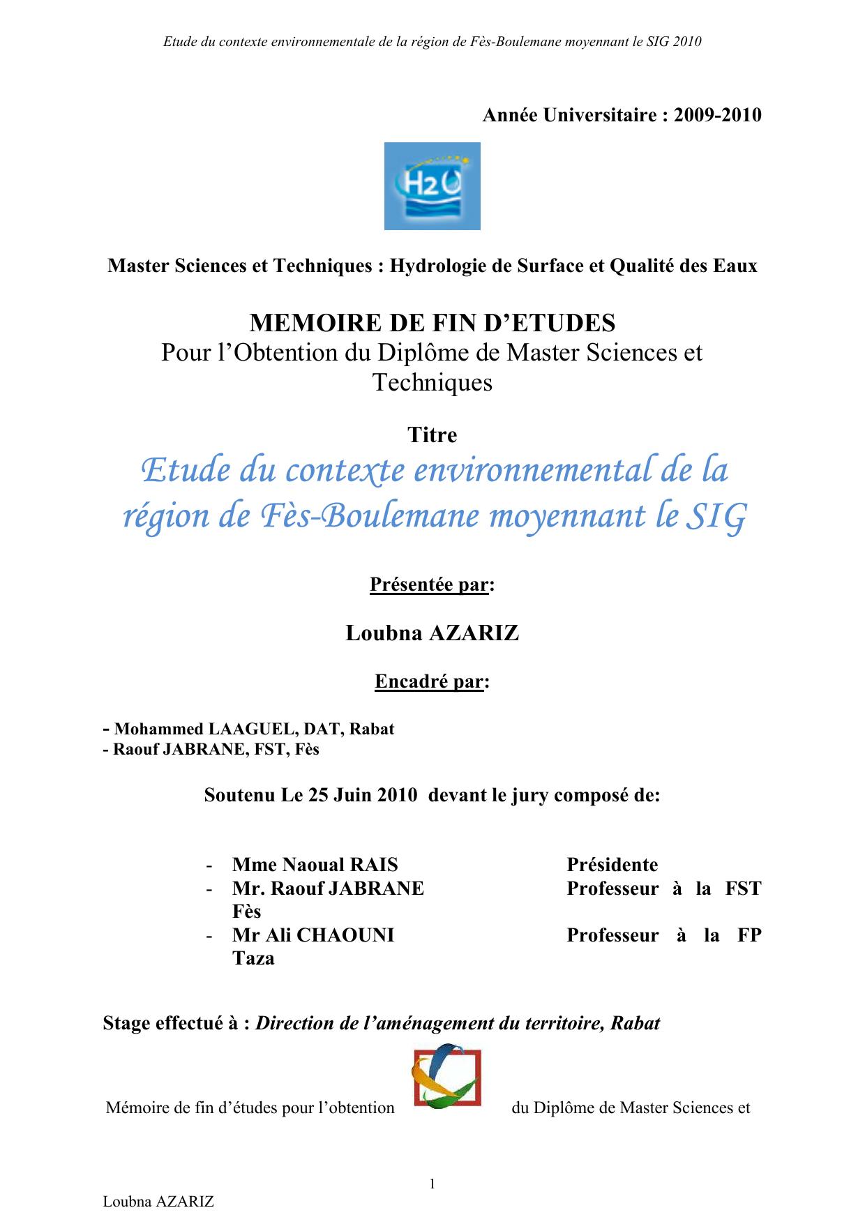 Etude du contexte environnemental de la région de Fès-Boulemane moyennant le SIG