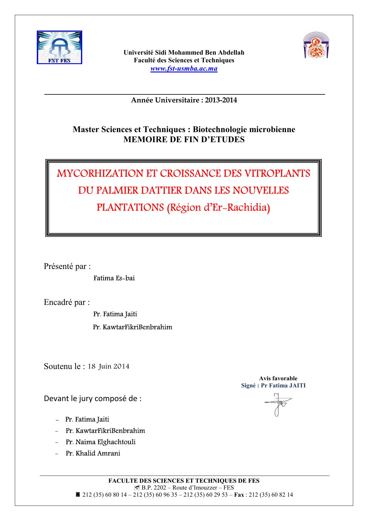 MYCORHIZATION ET CROISSANCE DES VITROPLANTS DU PALMIER DATTIER DANS LES NOUVELLES PLANTATIONS (Région d’Er-Rachidia)