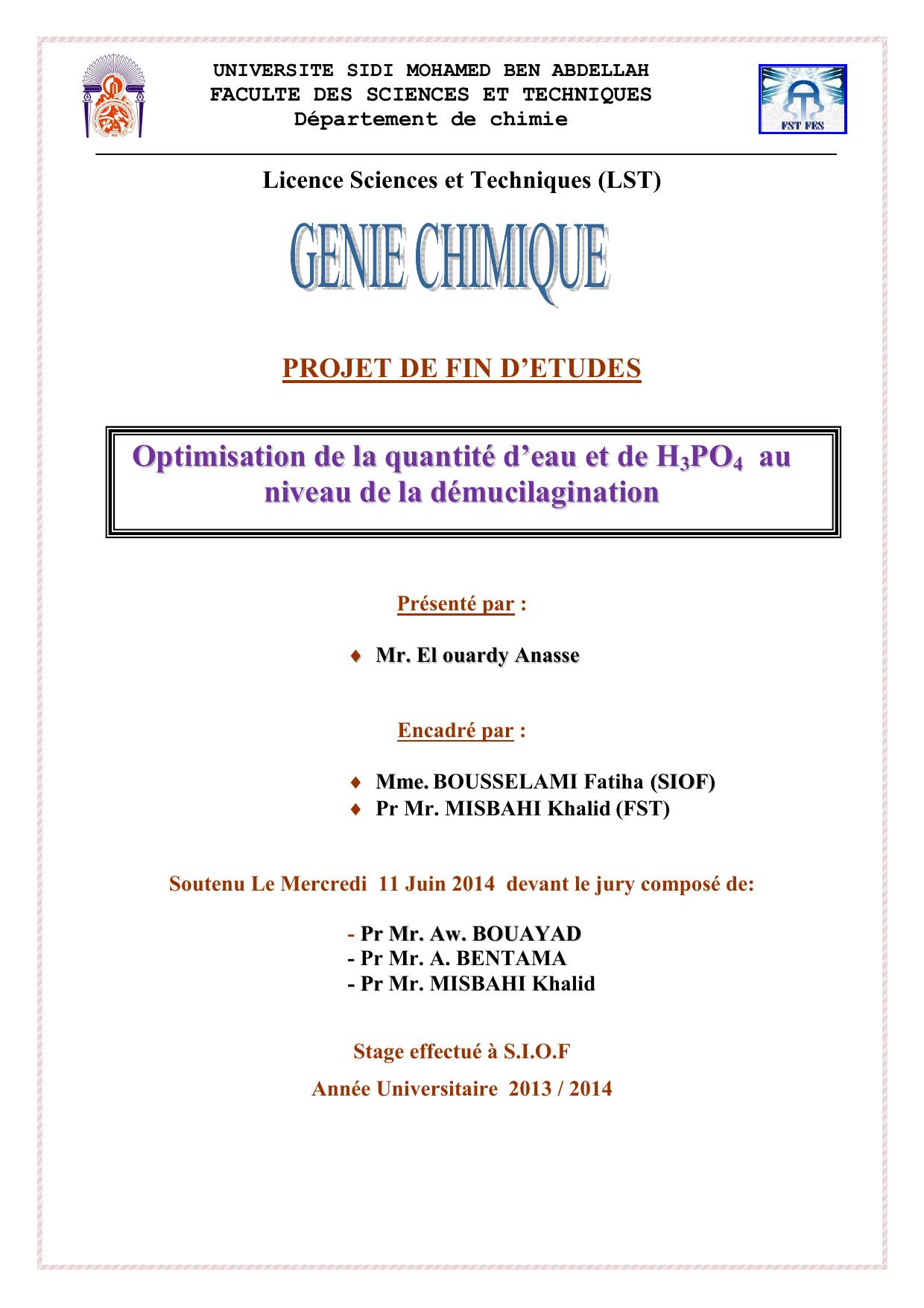 Optimisation de la quantité d’eau et de H3PO4 au niveau de la démucilagination