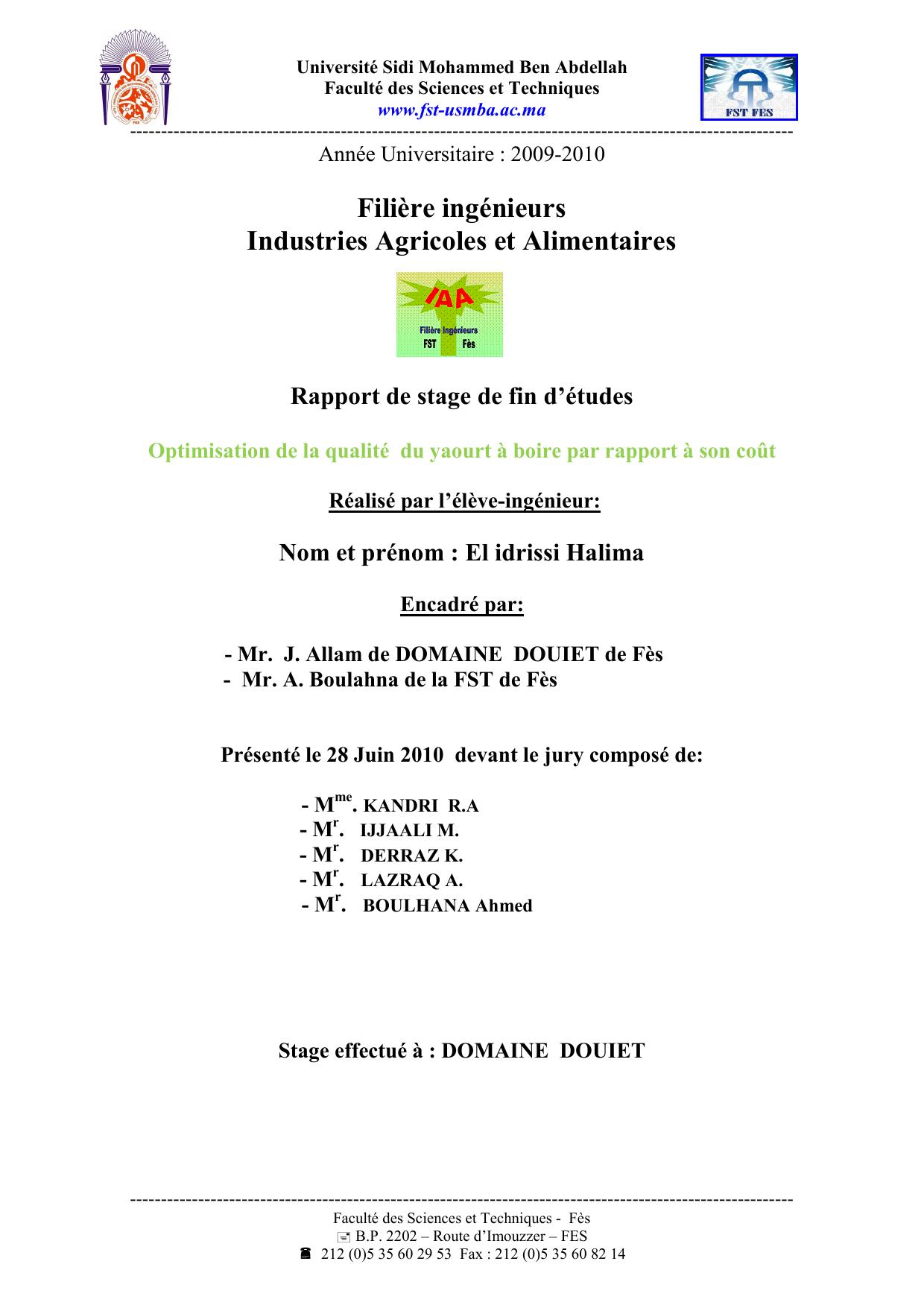 Optimisation de la qualité du yaourt à boire par rapport à son coût