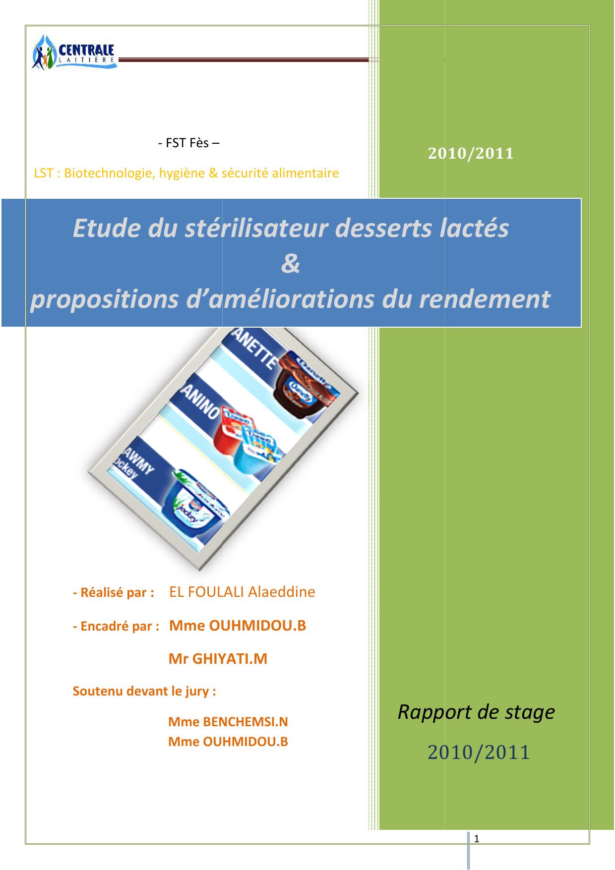 Etude du stérilisateur desserts Lactés et propositions d’améliorations du rendement