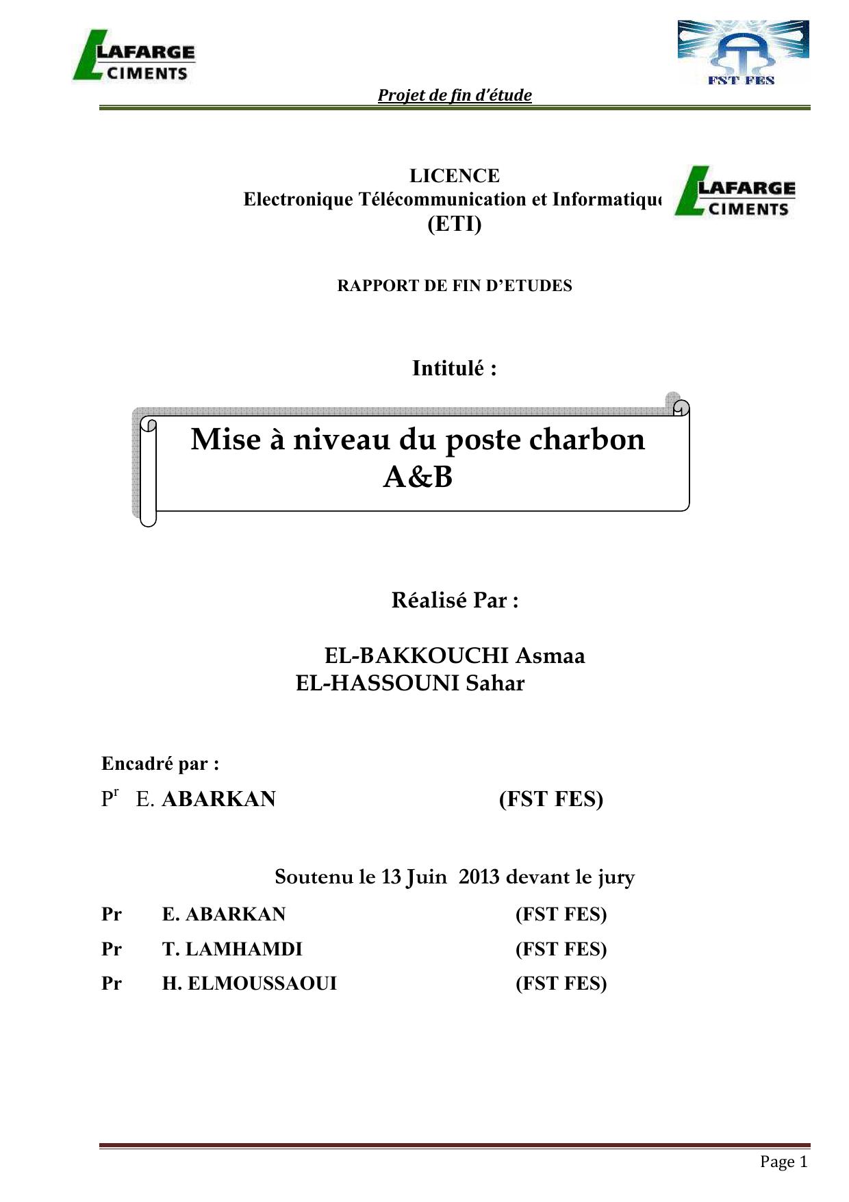 Mise à niveau du poste charbon A&B