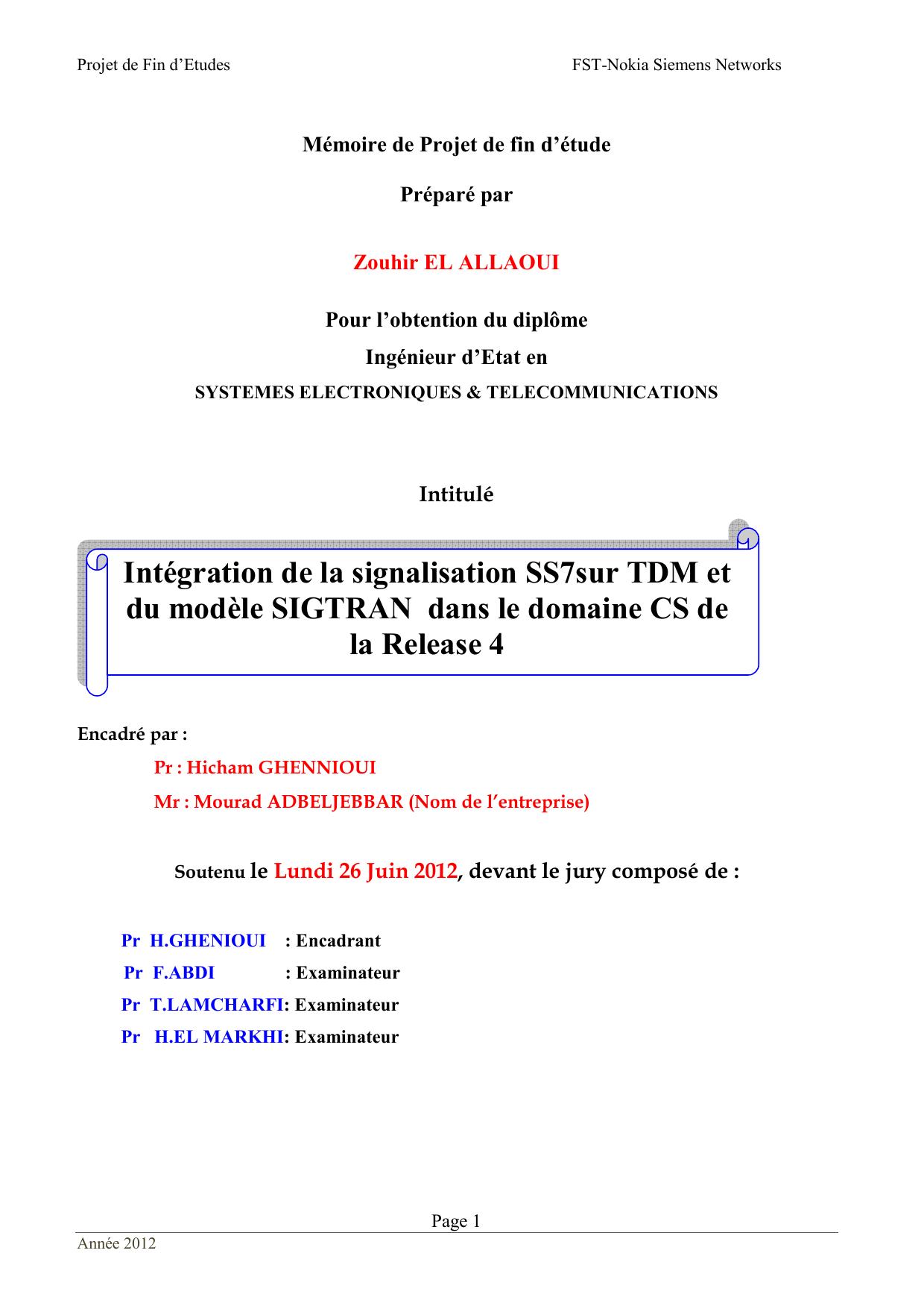 Intégration de la signalisation SS7sur TDM et du modèle SIGTRAN dans le domaine CS de la Release 4