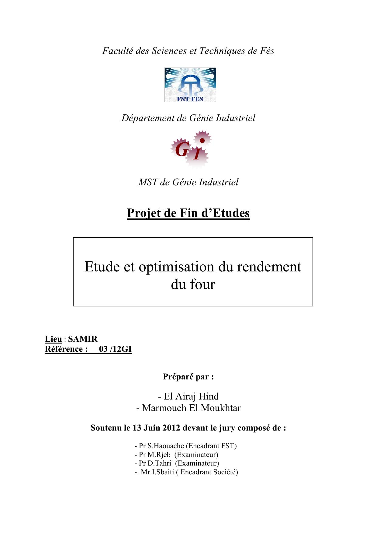 Etude et optimisation du rendement du four