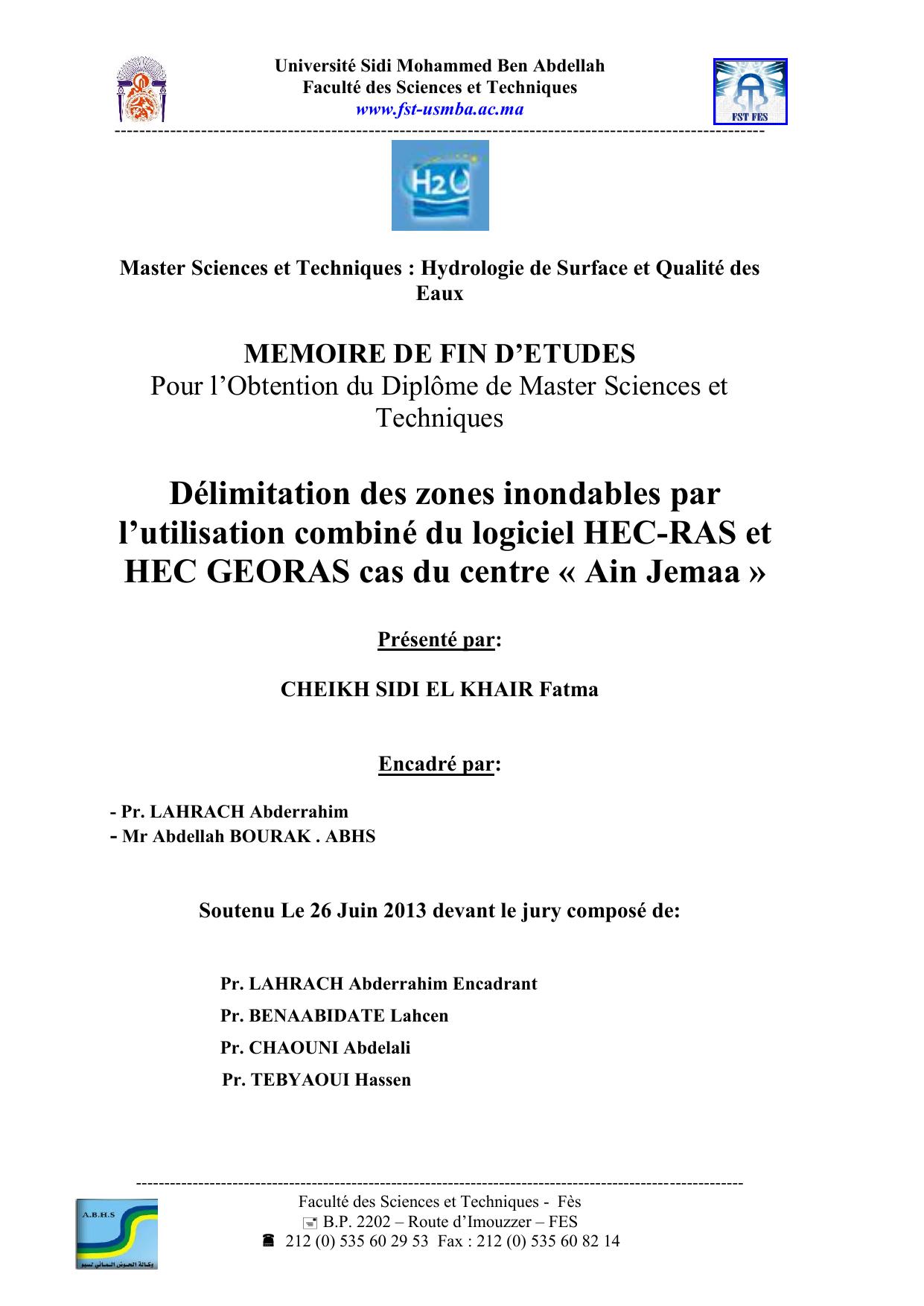 Délimitation des zones inondables par l’utilisation combiné du logiciel HEC-RAS et HEC GEORAS cas du centre « Ain Jemaa »