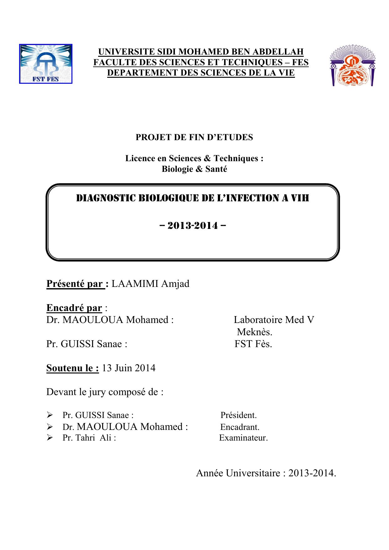 DIAGNOSTIC BIOLOGIQUE DE L’INFECTION A VIH -- 2013-2014 --