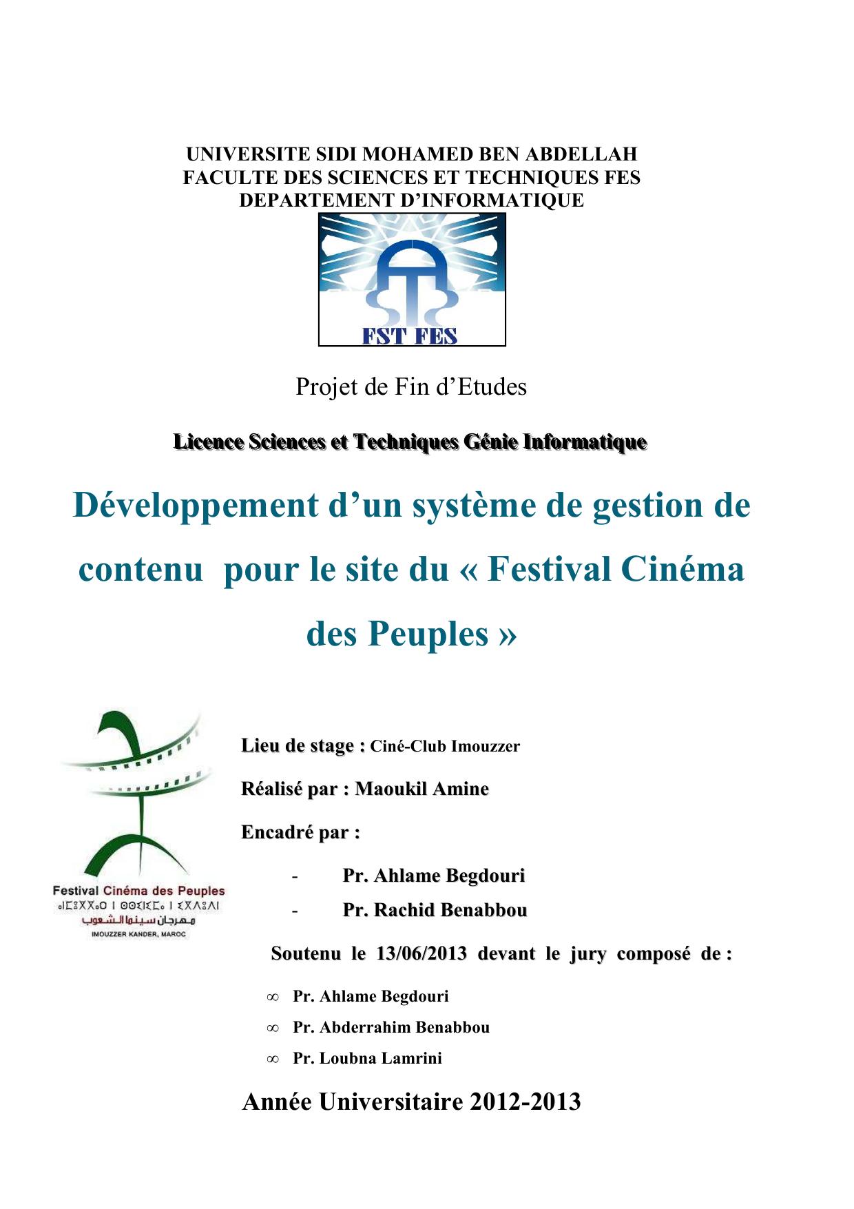 Développement d’un système de gestion de contenu pour le site du « Festival Cinéma des Peuples »