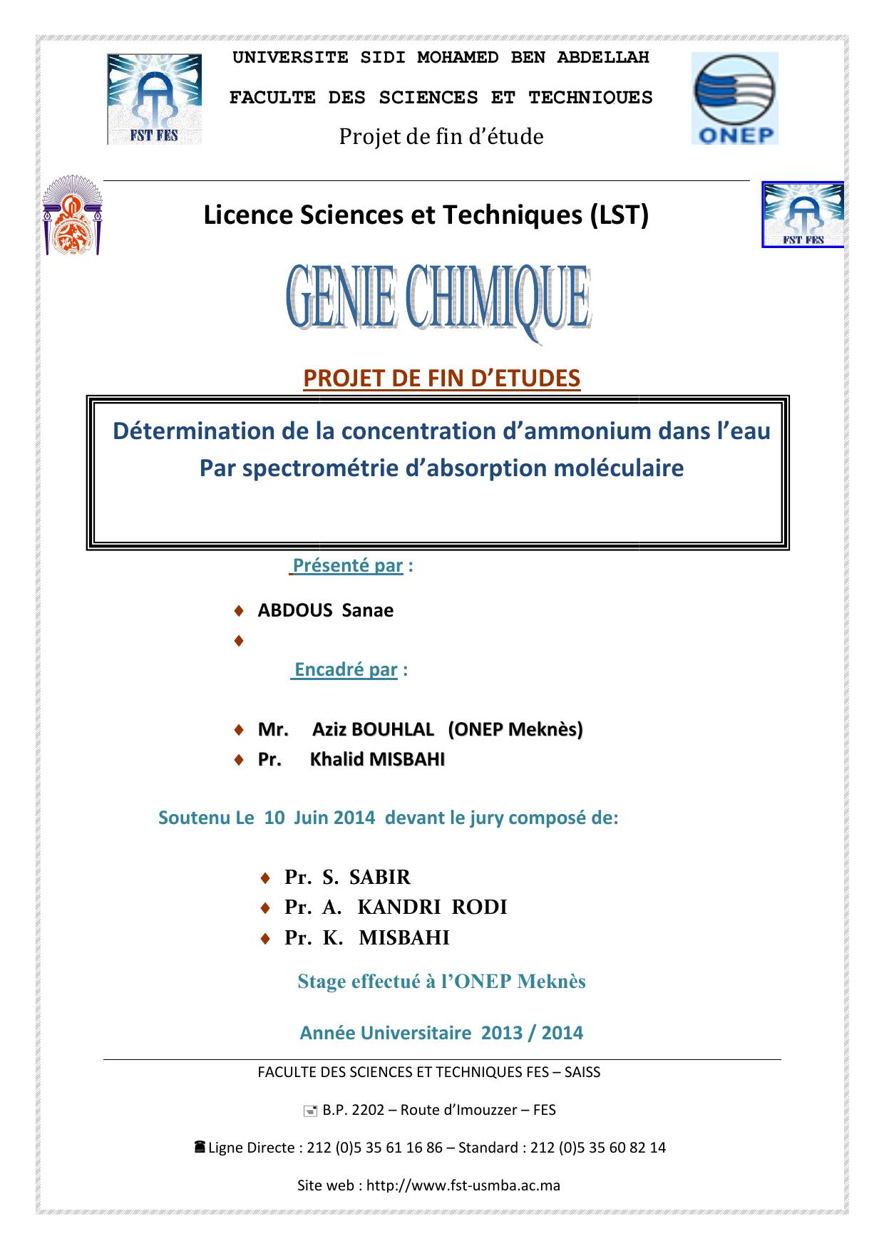 Détermination de la concentration d’ammonium dans l’eau Par spectrométrie d’absorption moléculaire