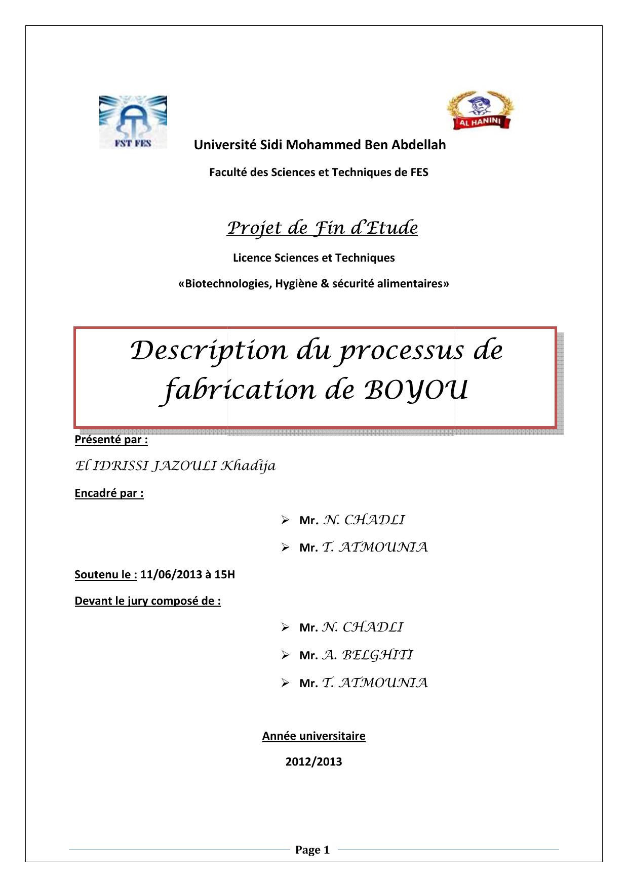 Description du processus de fabrication de BOYOU