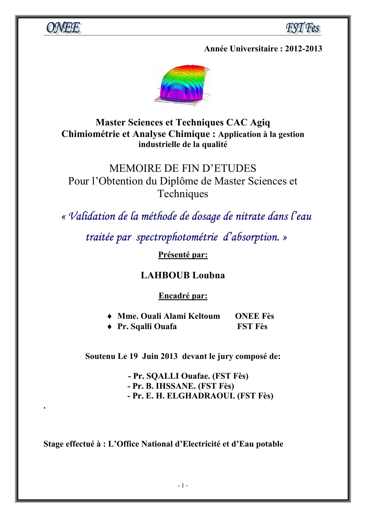 Bibliothéque FST de Fès | Validation de la méthode de dosage de nitrate ...