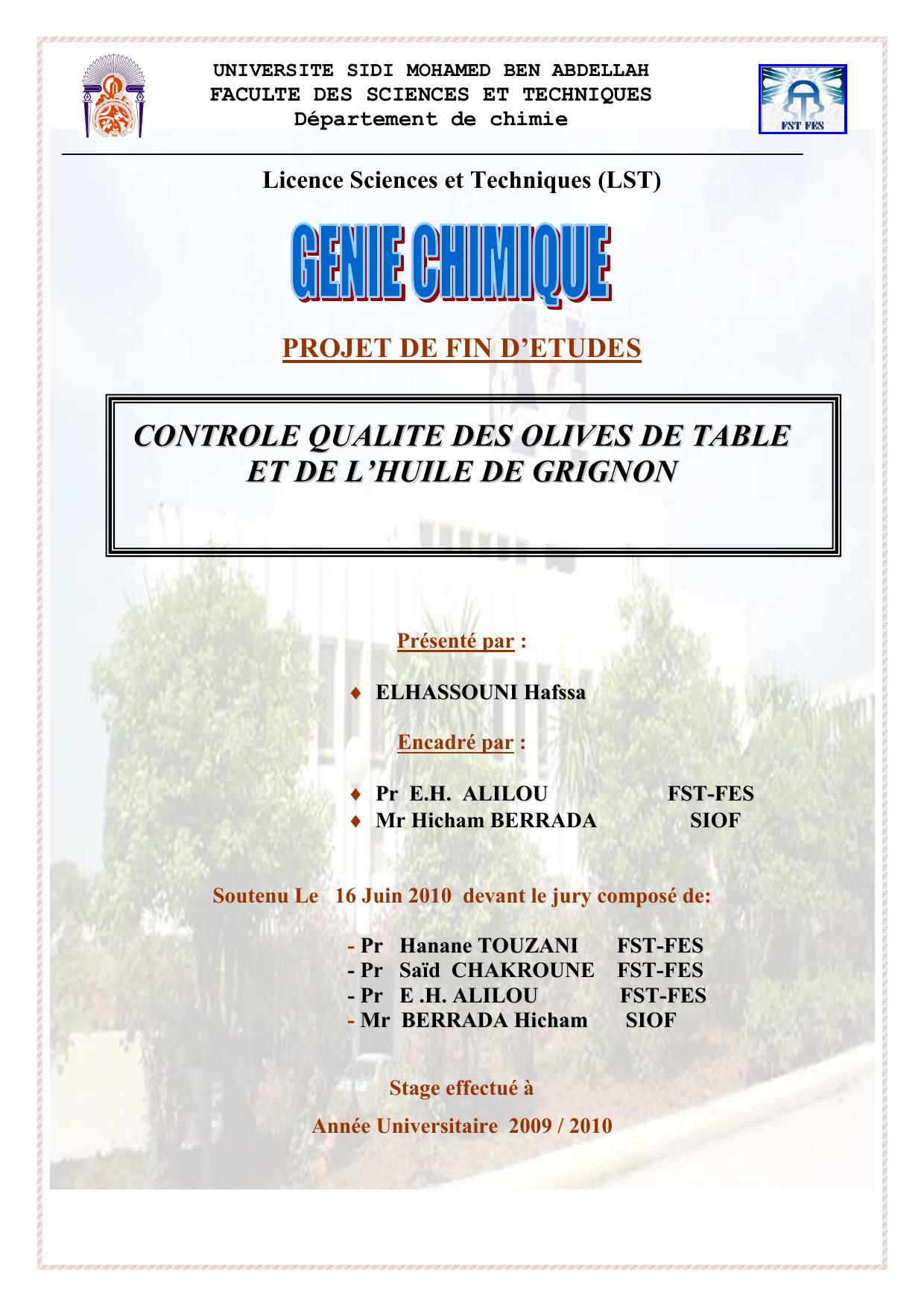 CONTROLE QUALITE DES OLIVES DE TABLE ET DE L’HUILE DE GRIGNON