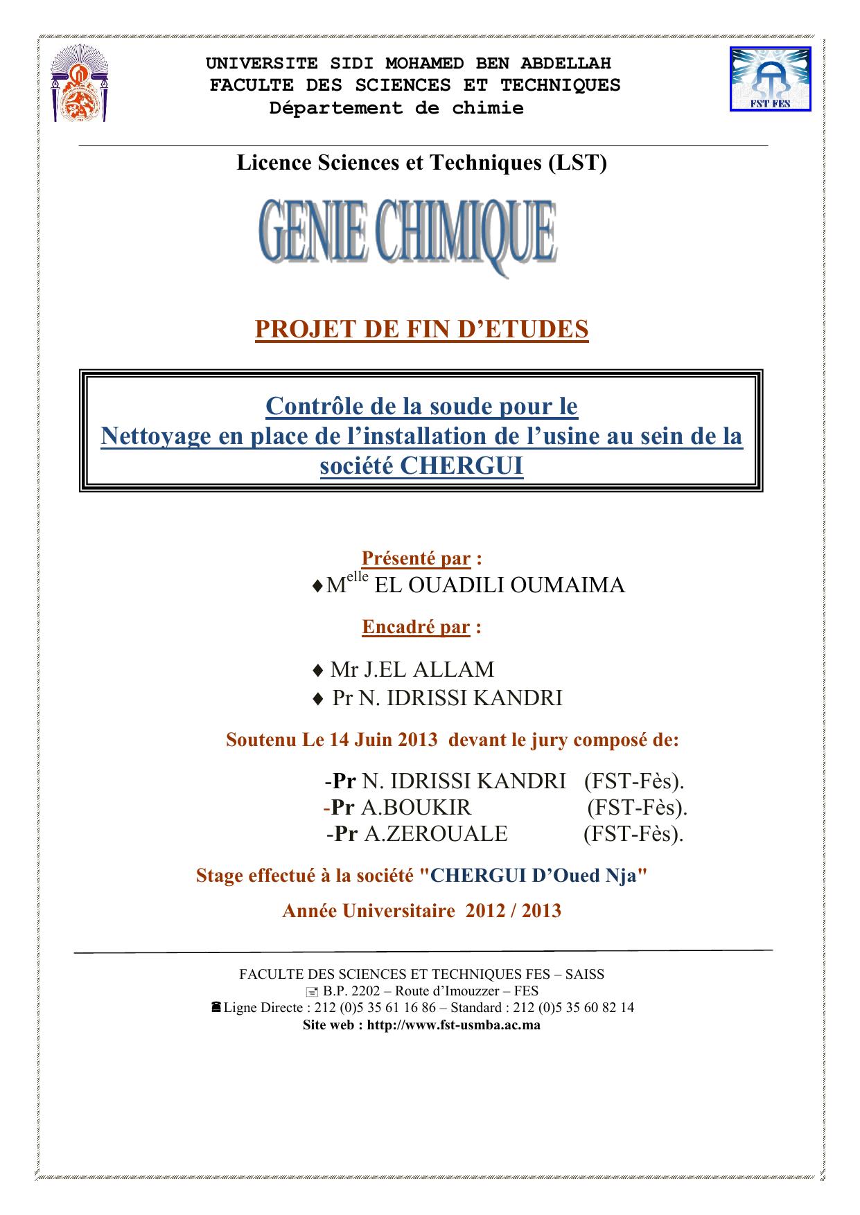 Contrôle de la soude pour le Nettoyage en place de l’installation de l’usine au sein de la société CHERGUI