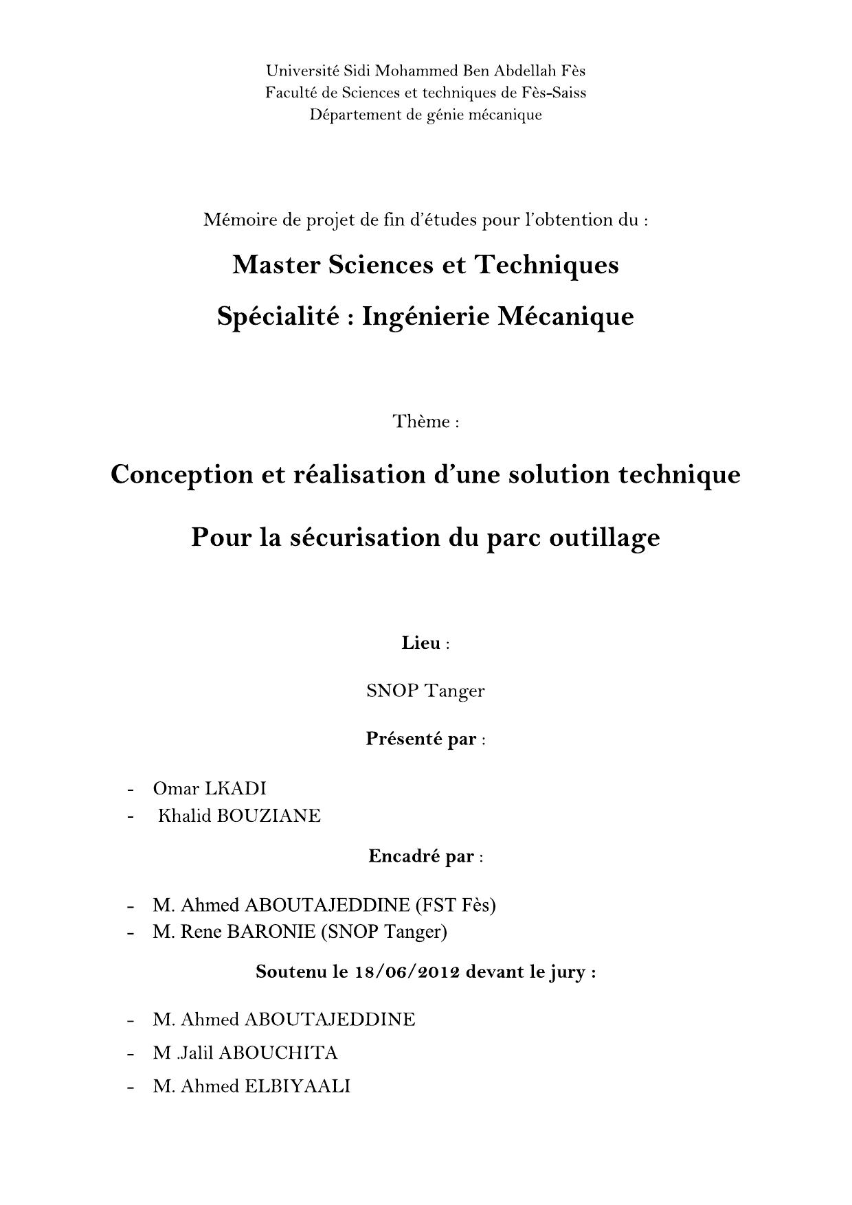 Conception et réalisation d'une solution technique pour la sécurisation du parc outillage