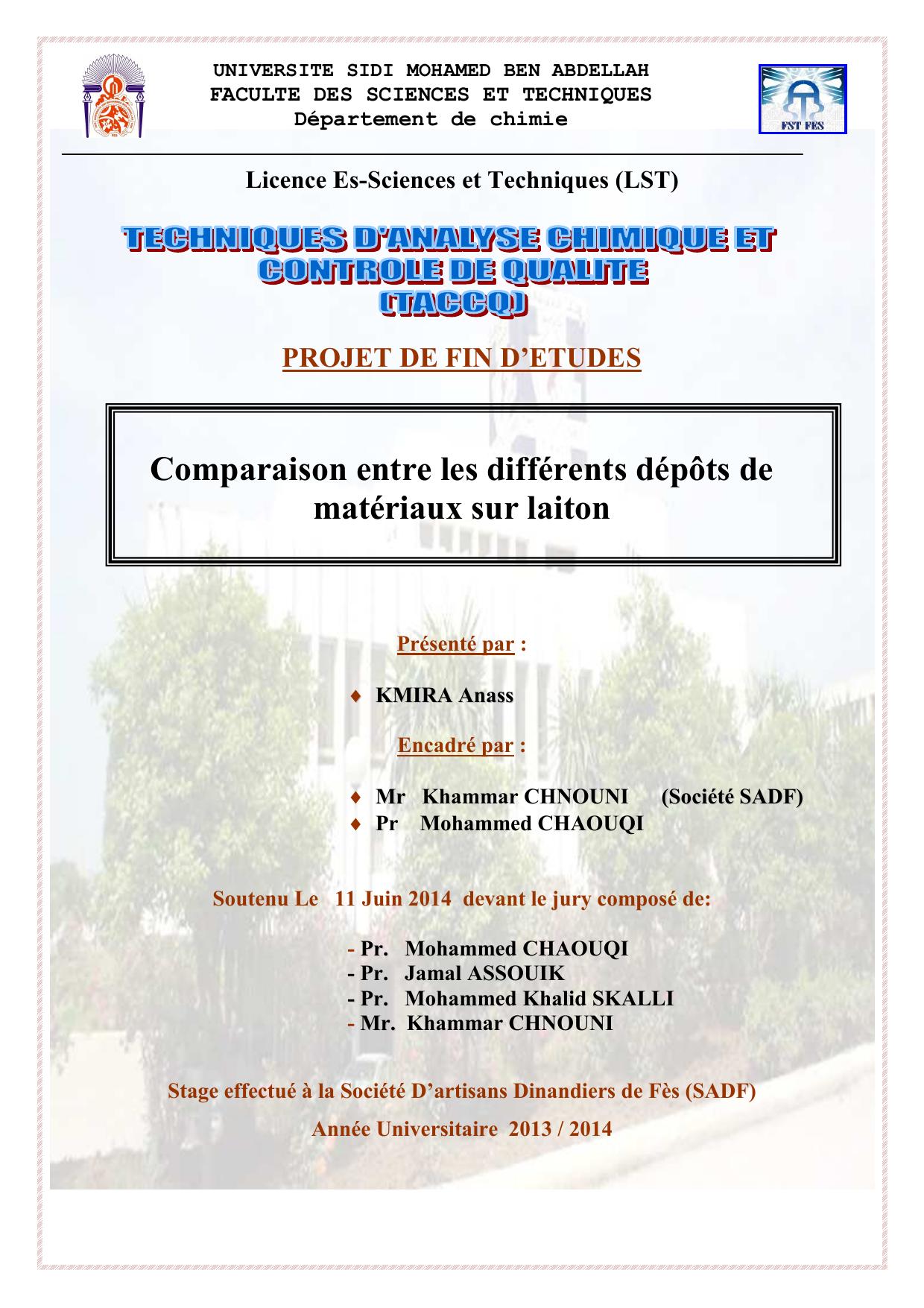 Comparaison entre les différents dépôts de matériaux sur laiton