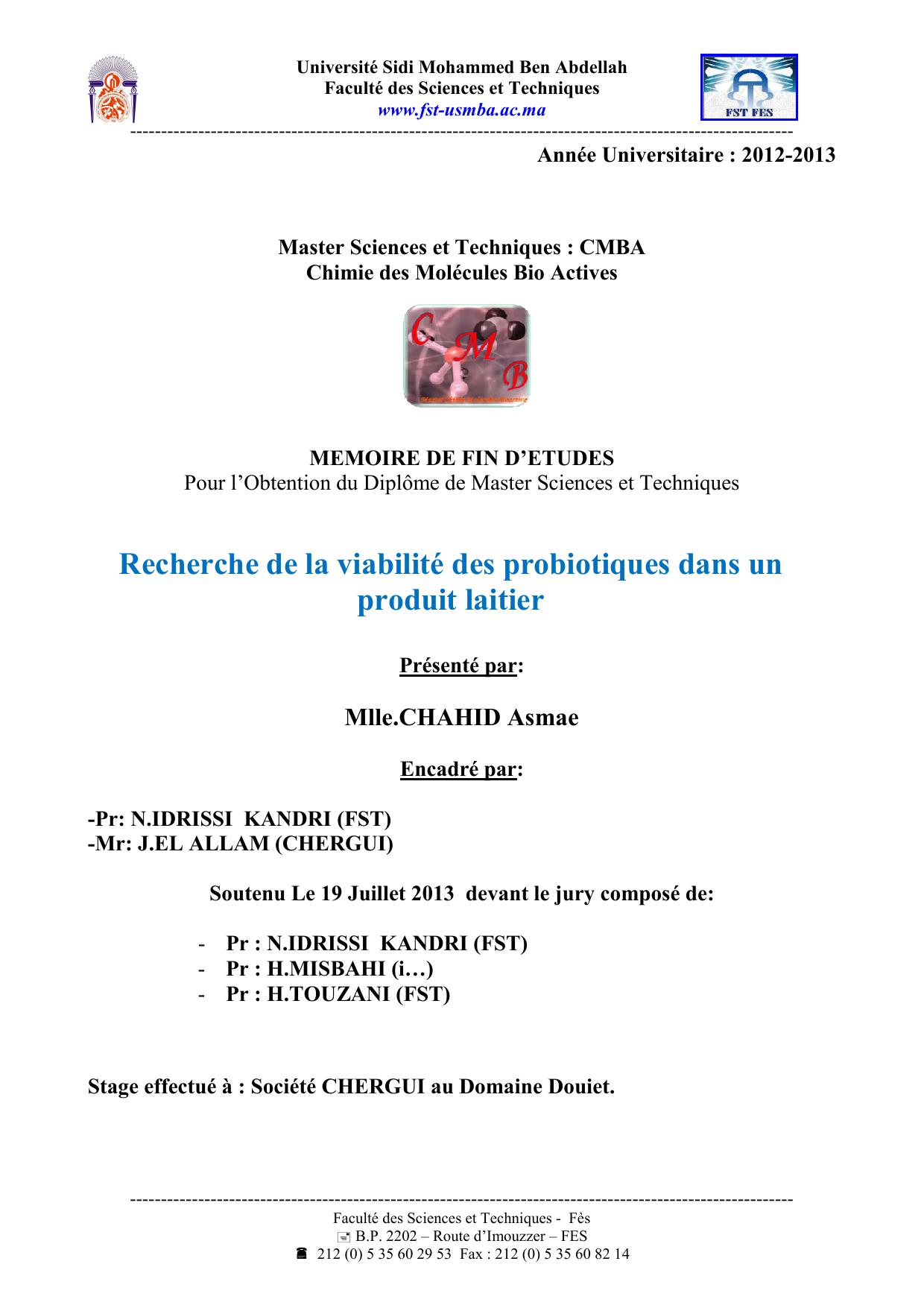 Recherche de la viabilité des probiotiques dans un produit laitier