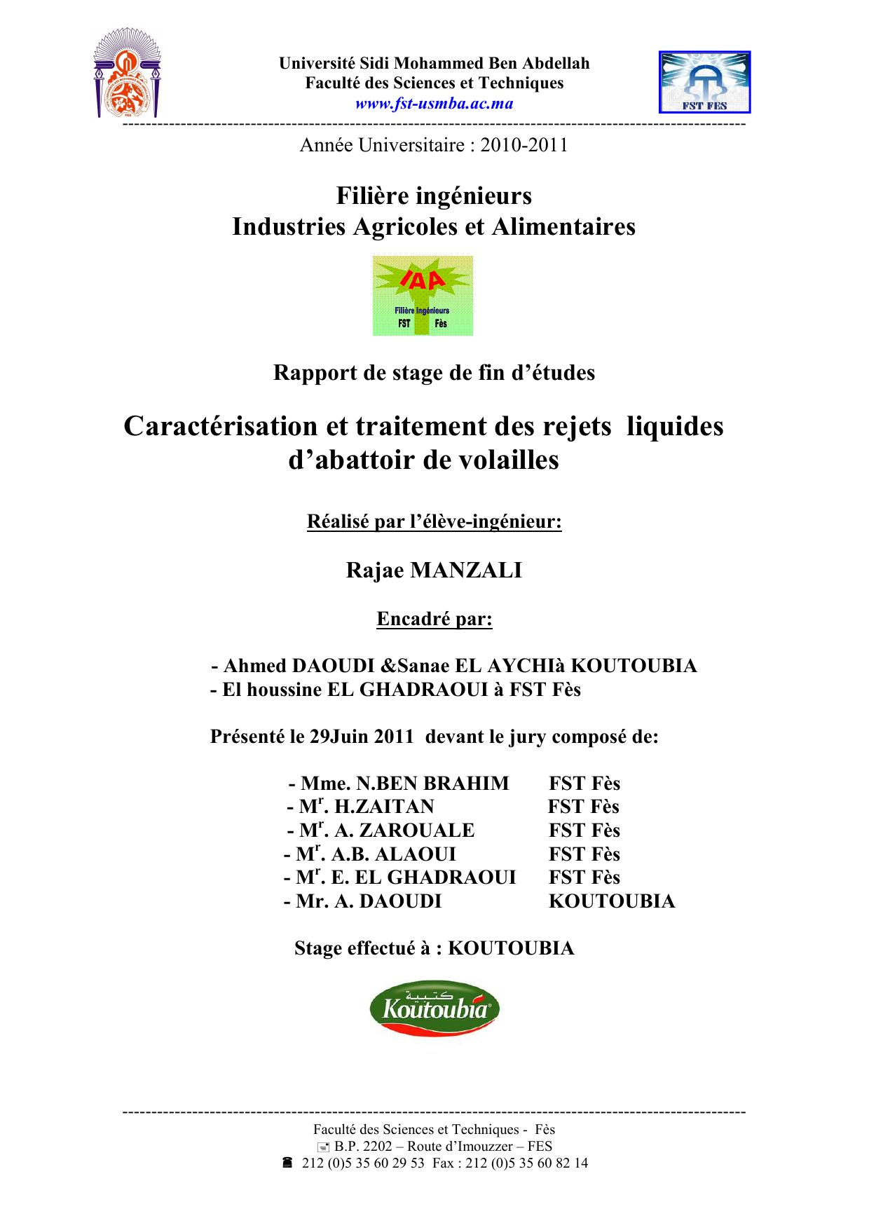 Caractérisation et traitement des rejets liquides d’abattoir de volailles