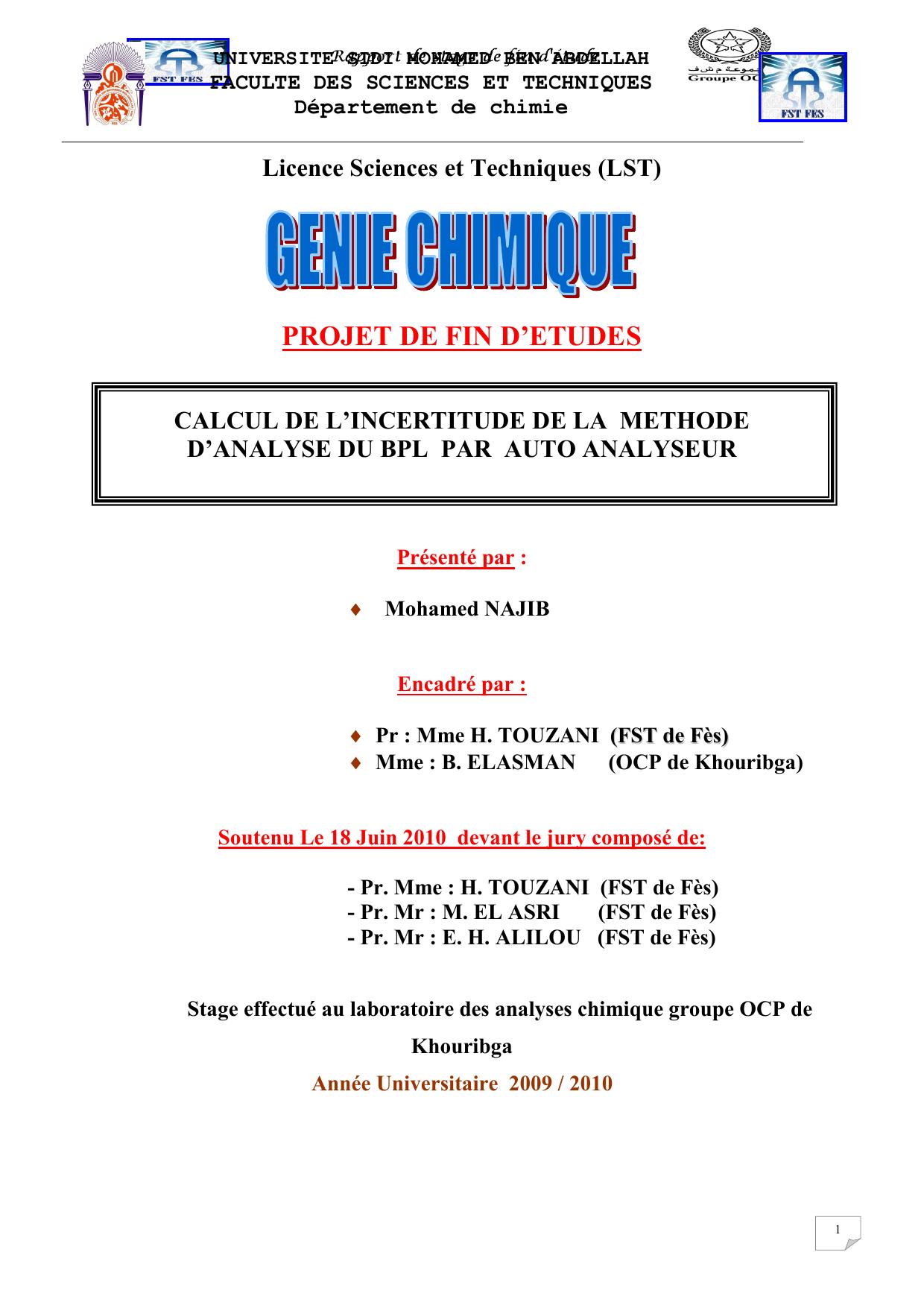 CALCUL DE L’INCERTITUDE DE LA METHODE D’ANALYSE DU BPL PAR AUTO ANALYSEUR