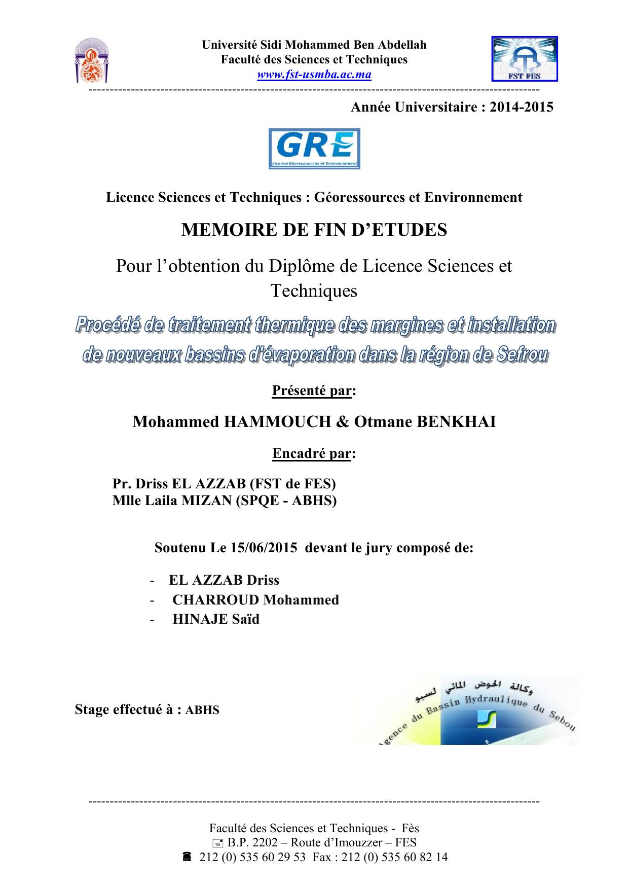 Procédé de traitement thermique des margines et installation de nouveaux bassins d'évaporation dans la région de Sefrou