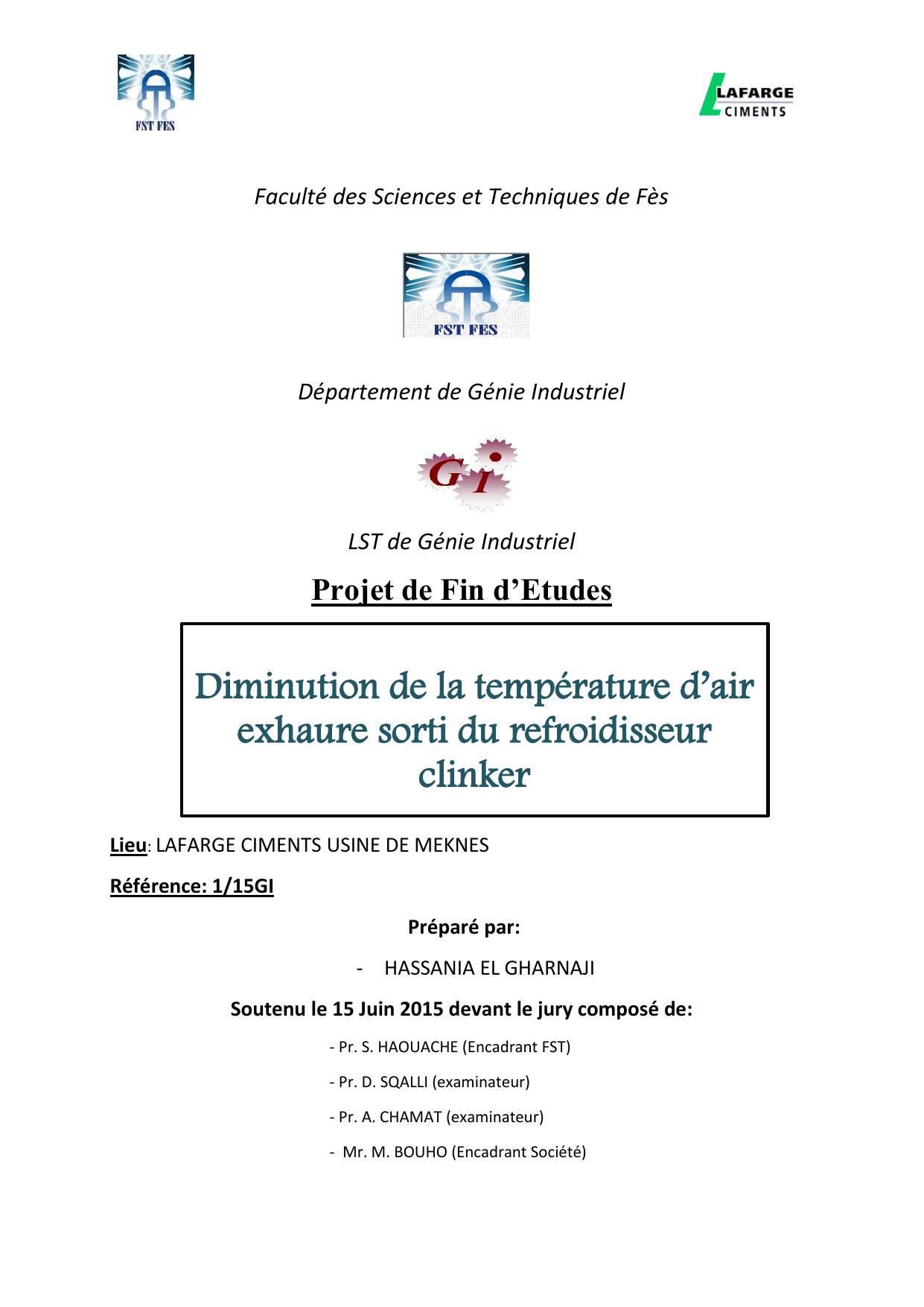 Diminution de la température d’air exhaure sorti du refroidisseur clinker