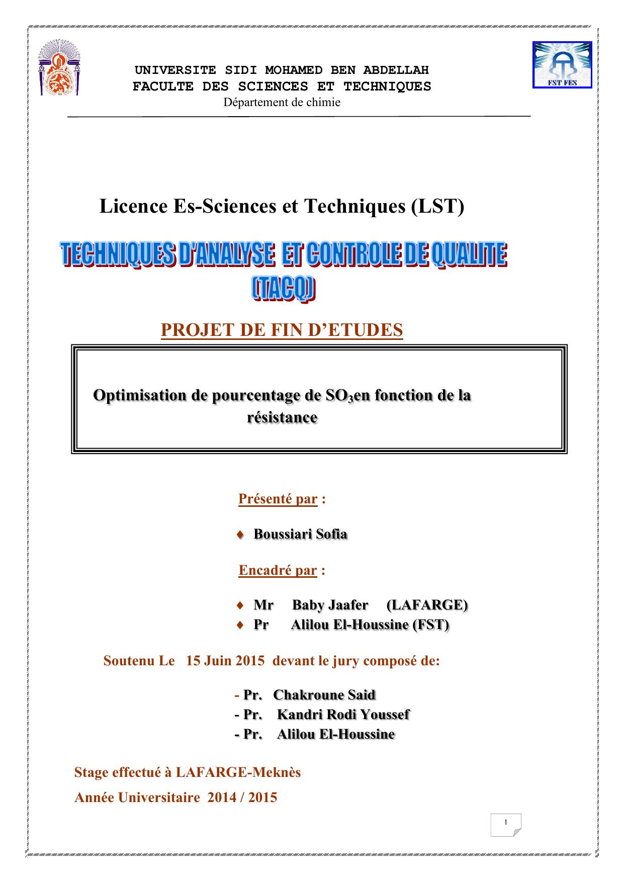 Optimisation de pourcentage de SO3en fonction de la résistance