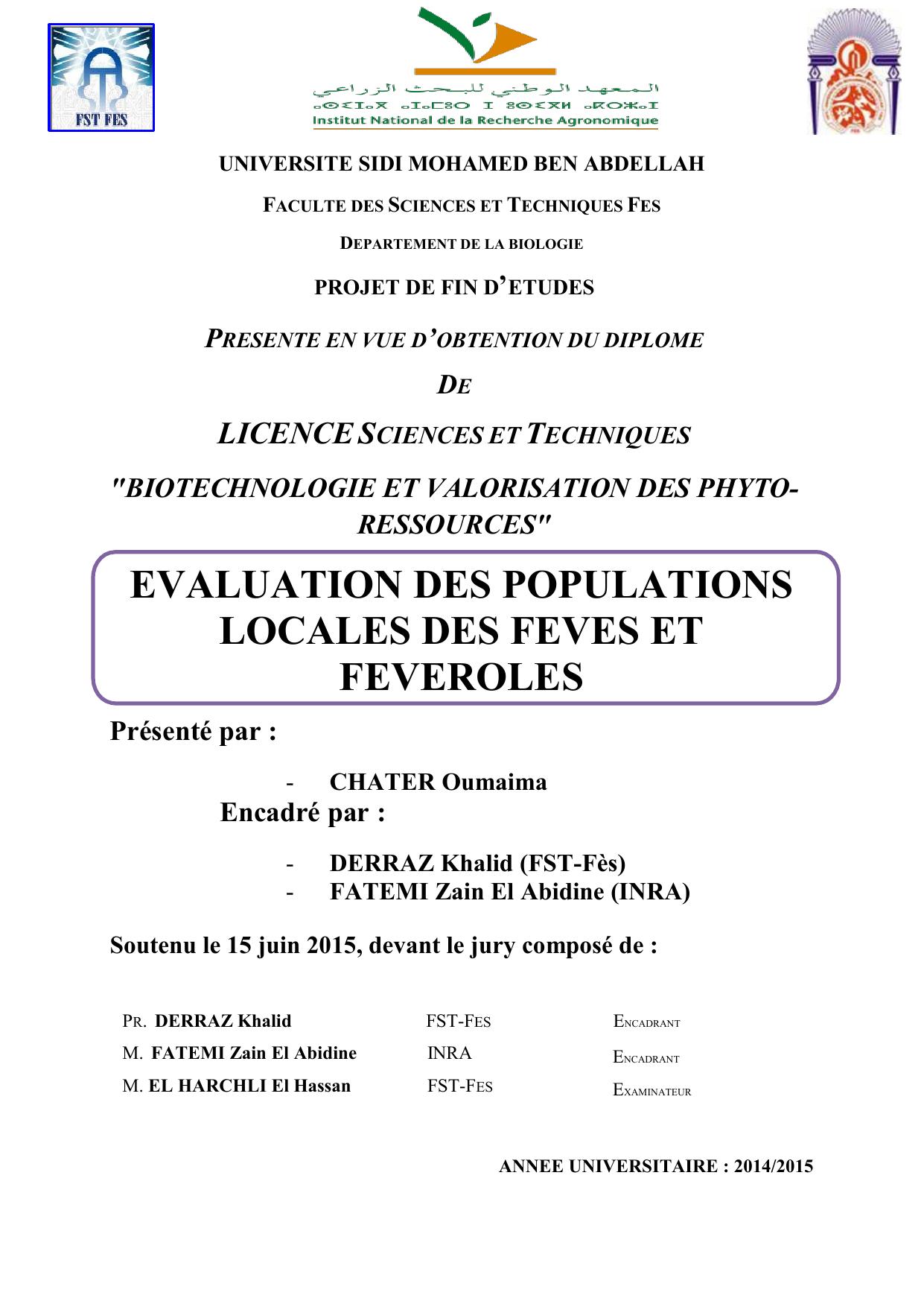 EVALUATION DES POPULATIONS LOCALES DES FEVES ET FEVEROLES