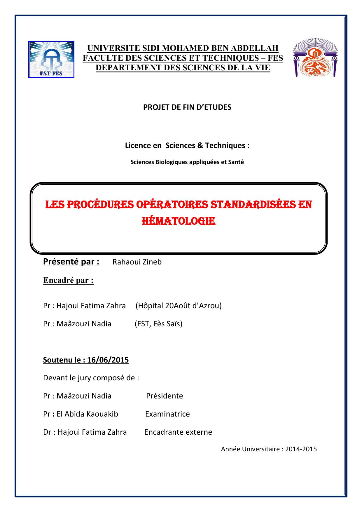 Les procédures opératoires standardisées en hématologie