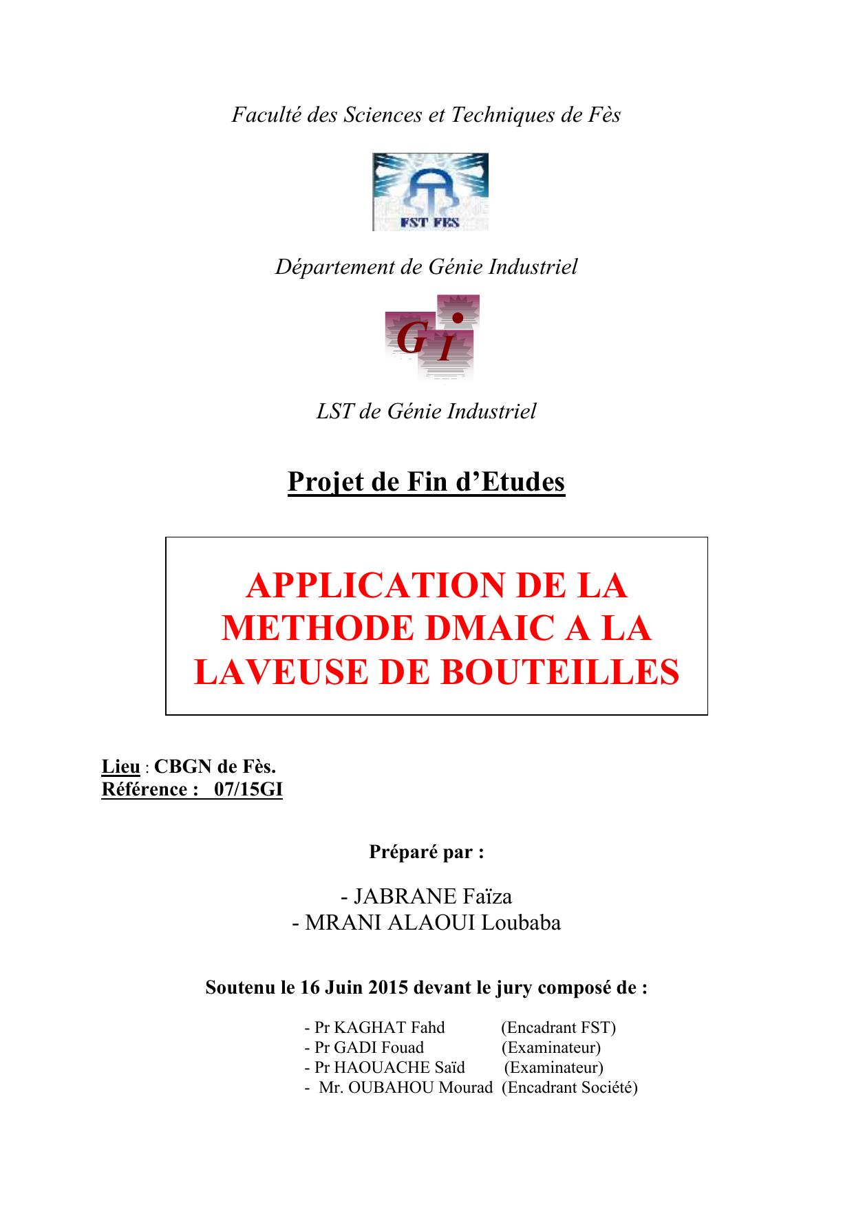 application de la méthode DMAIC à la laveuse de bouteilles