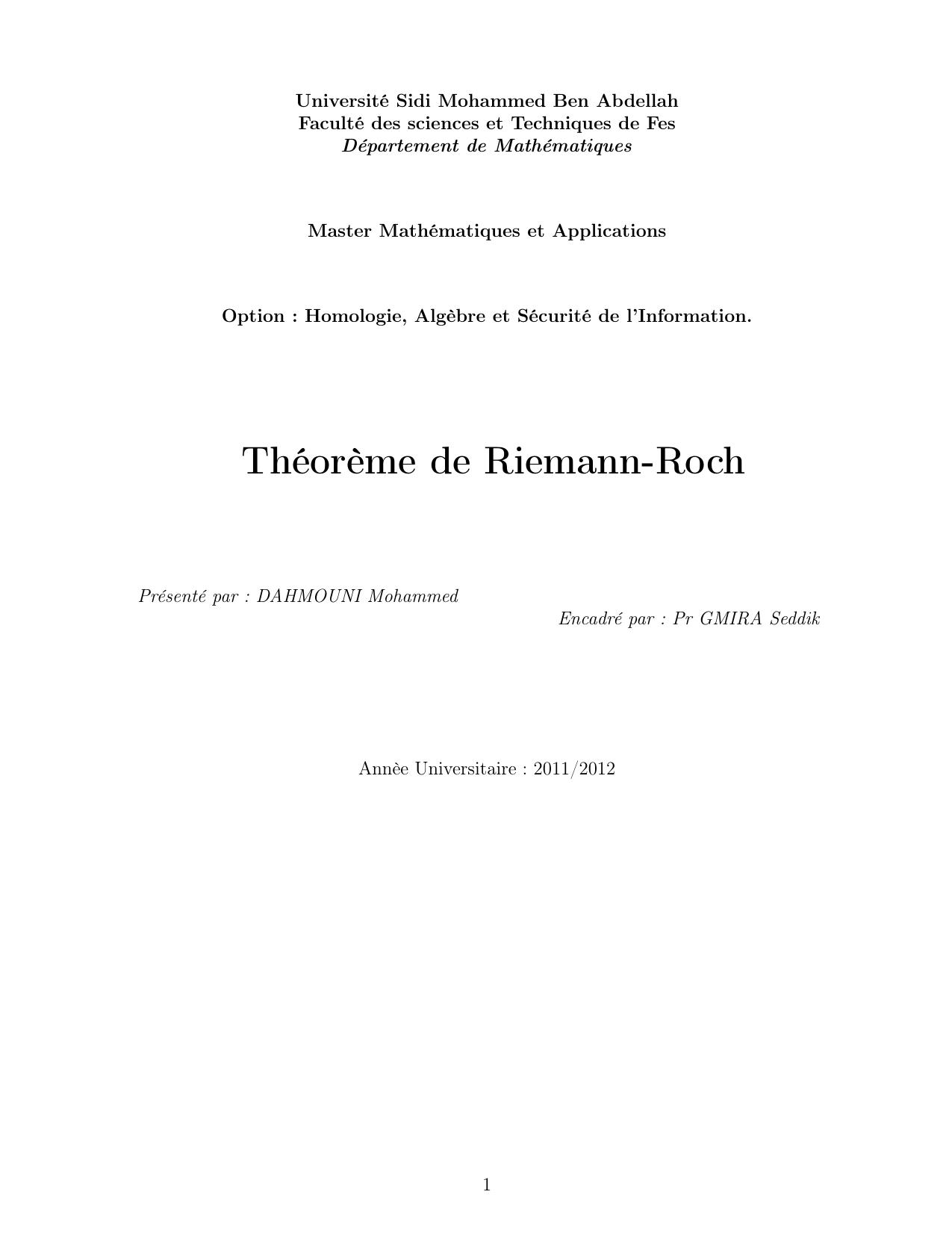 Théorème de Riemann-Roch