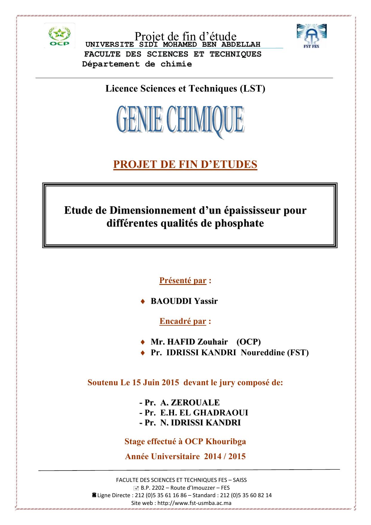 Etude de Dimenionnement d’un épaississeur pour différentes quaiités de phosphate