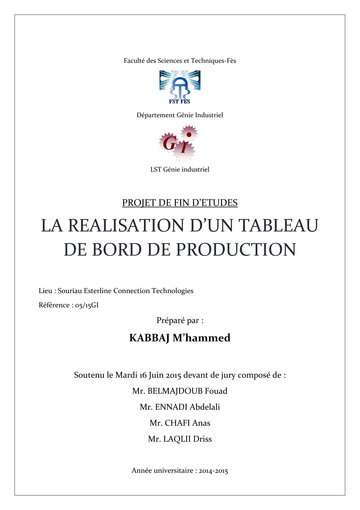 La réalisation d'un tableau de bord de production