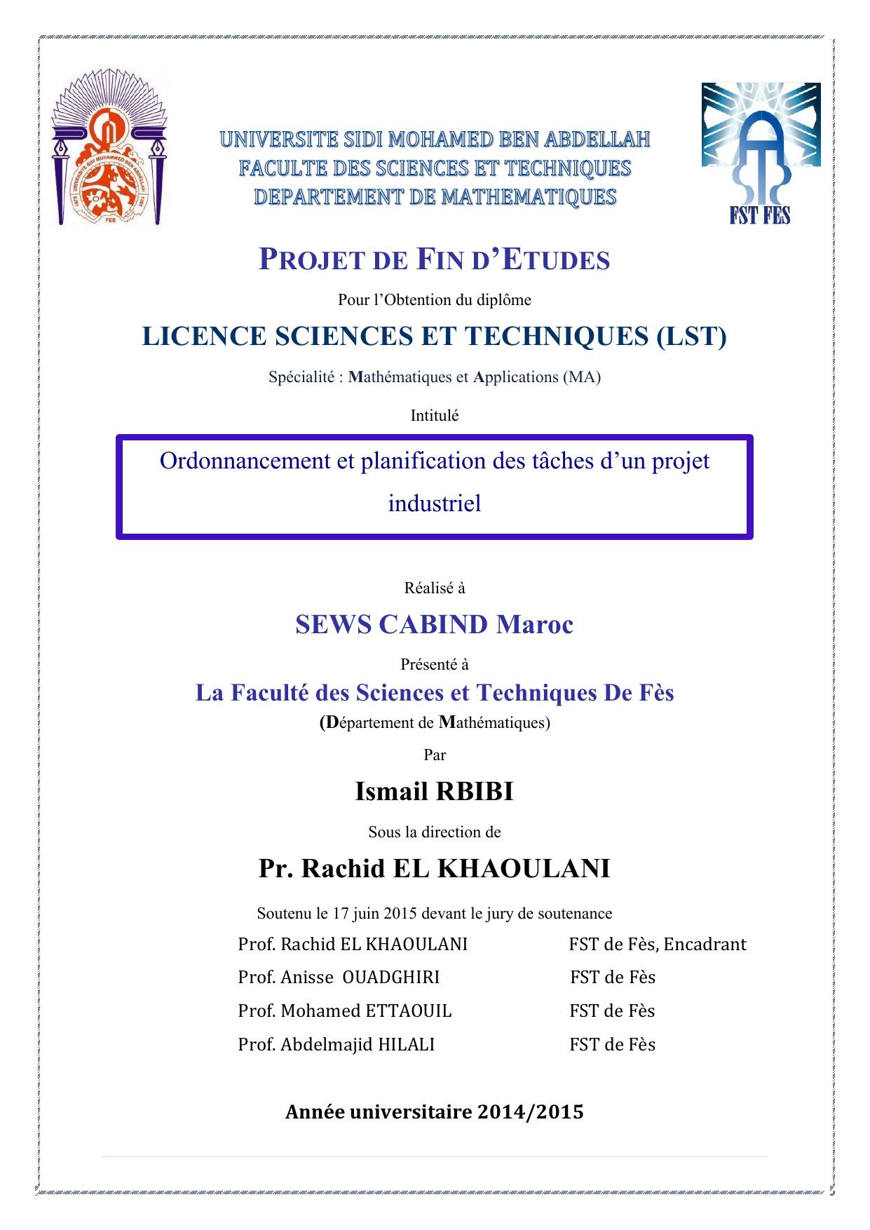 Ordonnancement et planification des tâches d’un projet industriel