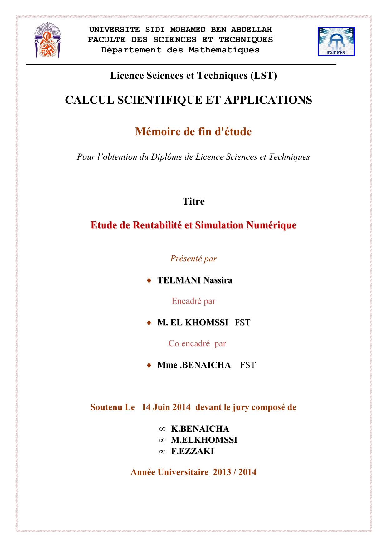 Etude de Rentabilité et Simulation Numérique