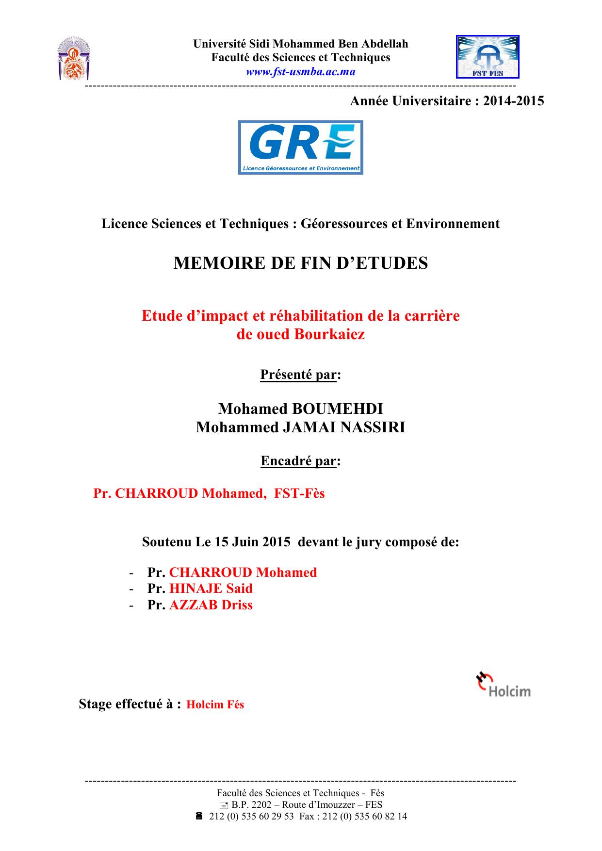 Etude d’impact et réhabilitation de la carrière de oued Bourkaiez