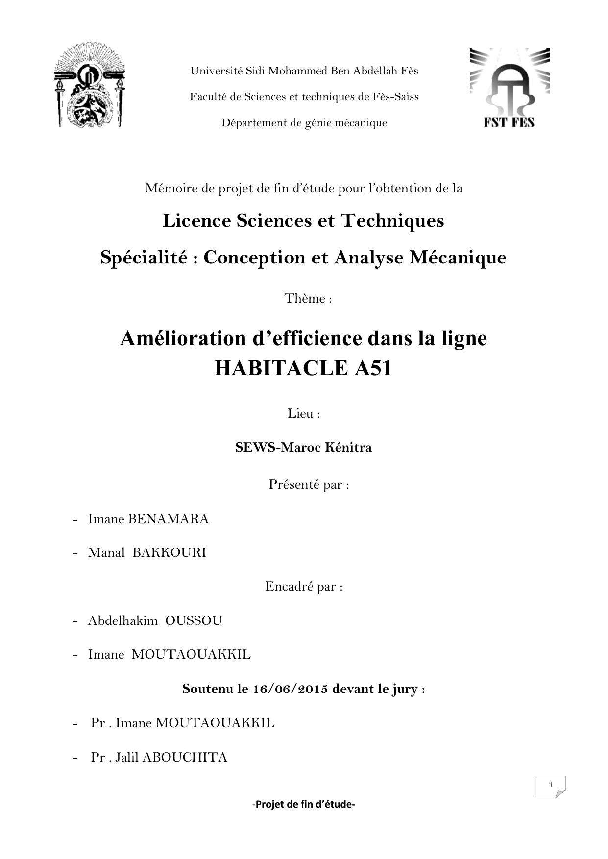 Amélioration d’efficience dans la ligne HABITACLE A51