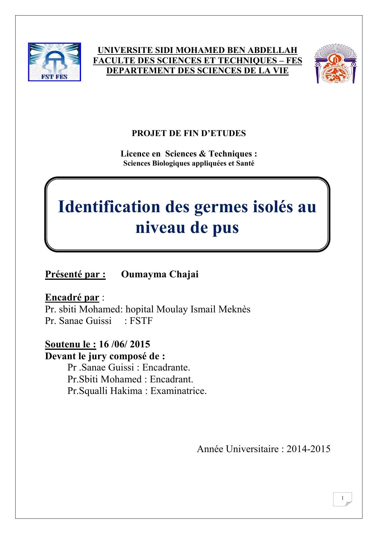 Identification des germes isolés au niveau de pus