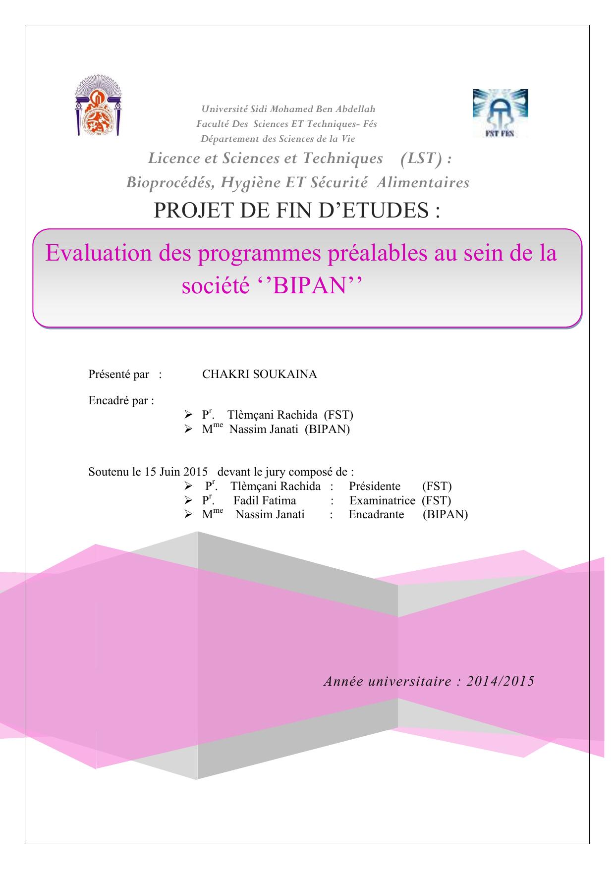 Evaluation des programmes préalables au sein de la société BIPAN