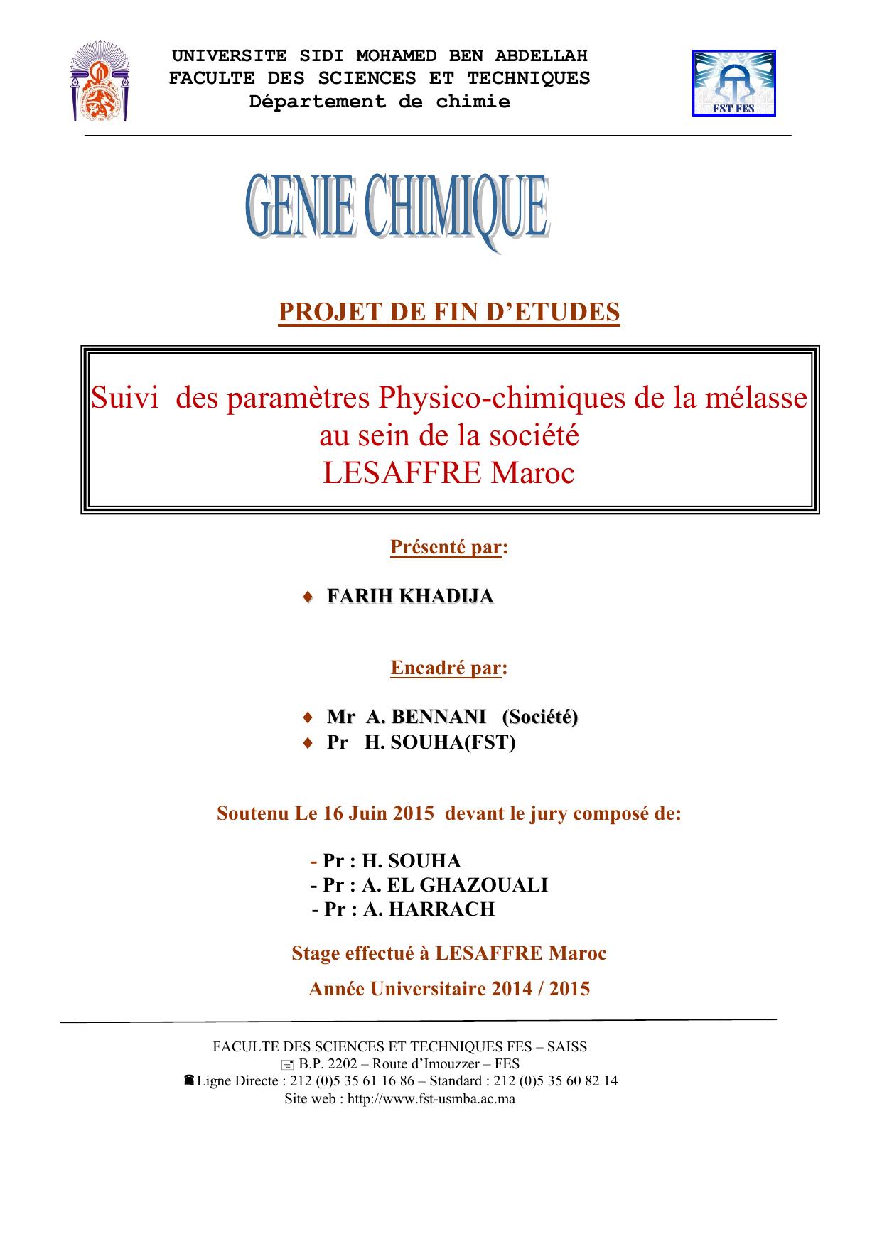 Suivi des paramètres Physico-chimiques de la mélasse au sein de la société LESAFFRE Maroc