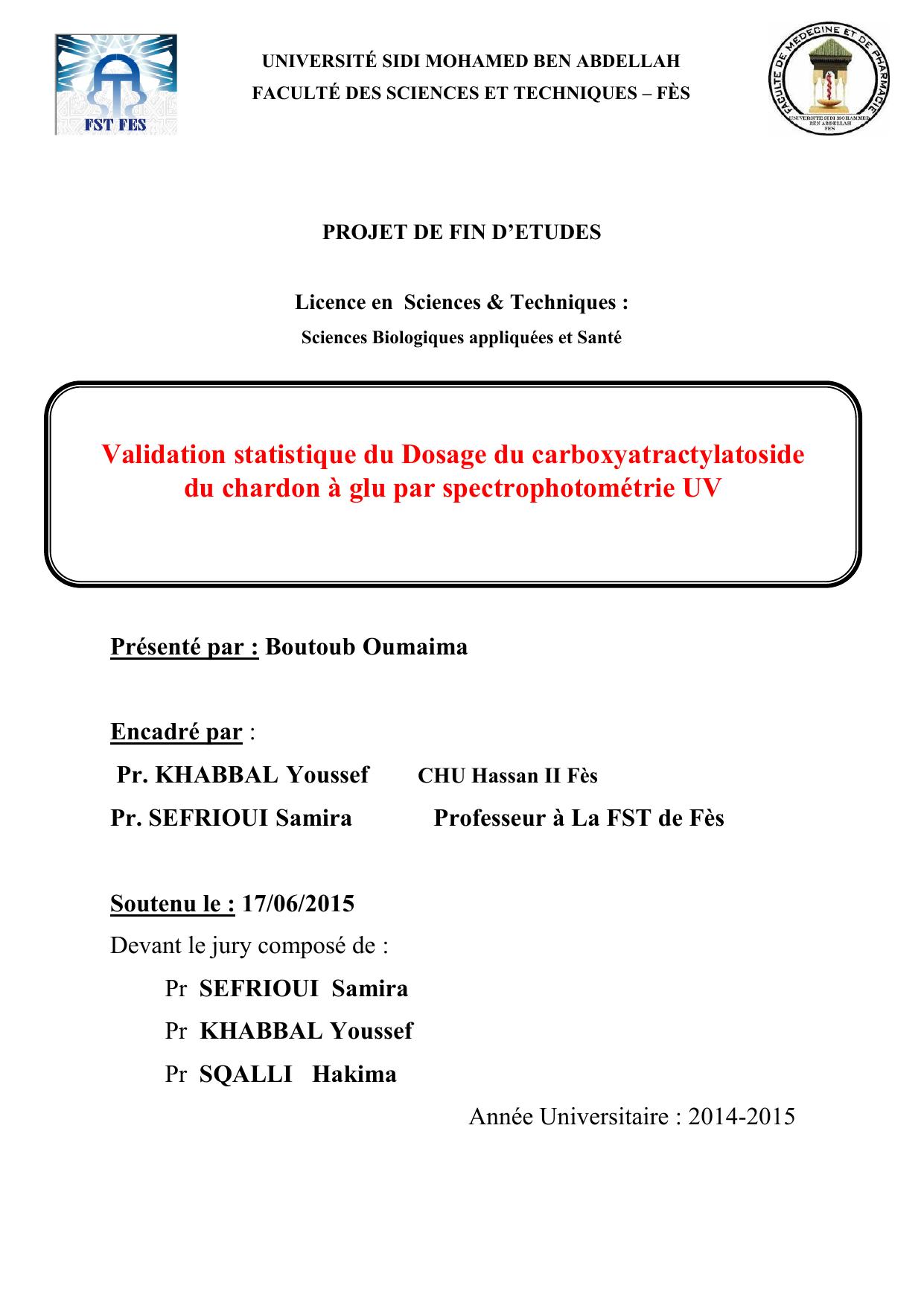 Validation statistique du Dosage du carboxyatractylatoside du chardon à glu par spectrophotométrie UV