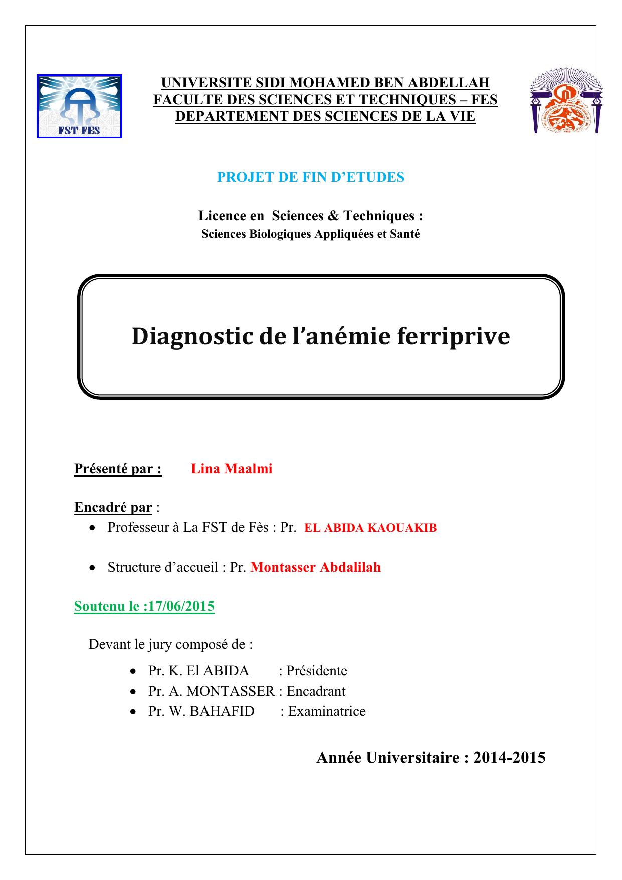 Diagnostic de l’anémie ferriprive