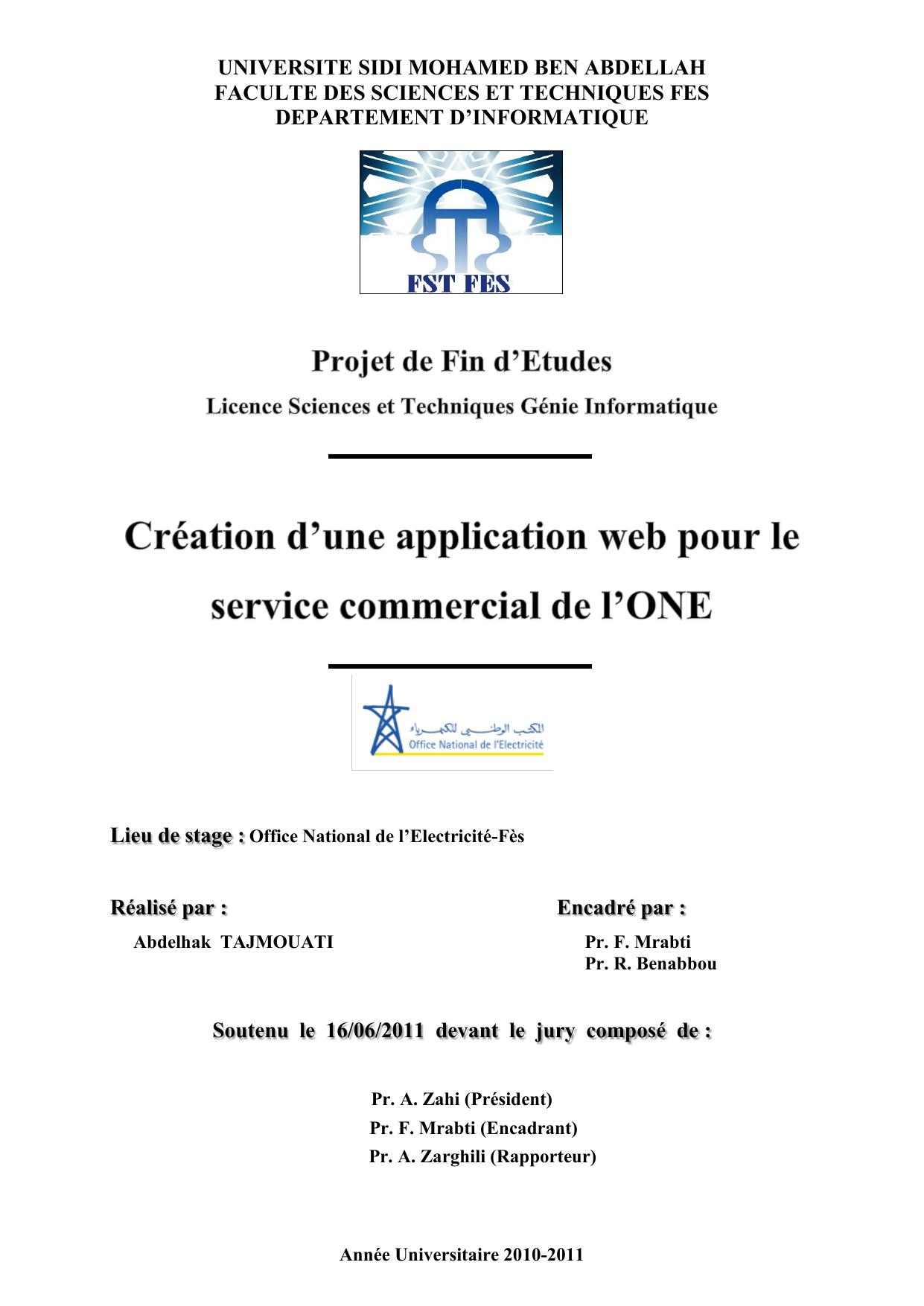 Création d'une application web pour le service commercial de l'ONE