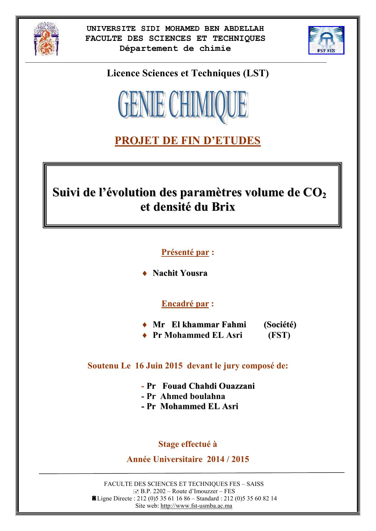 Suivi de l’évolution des paramètres volume de CO2 et densité du Brix