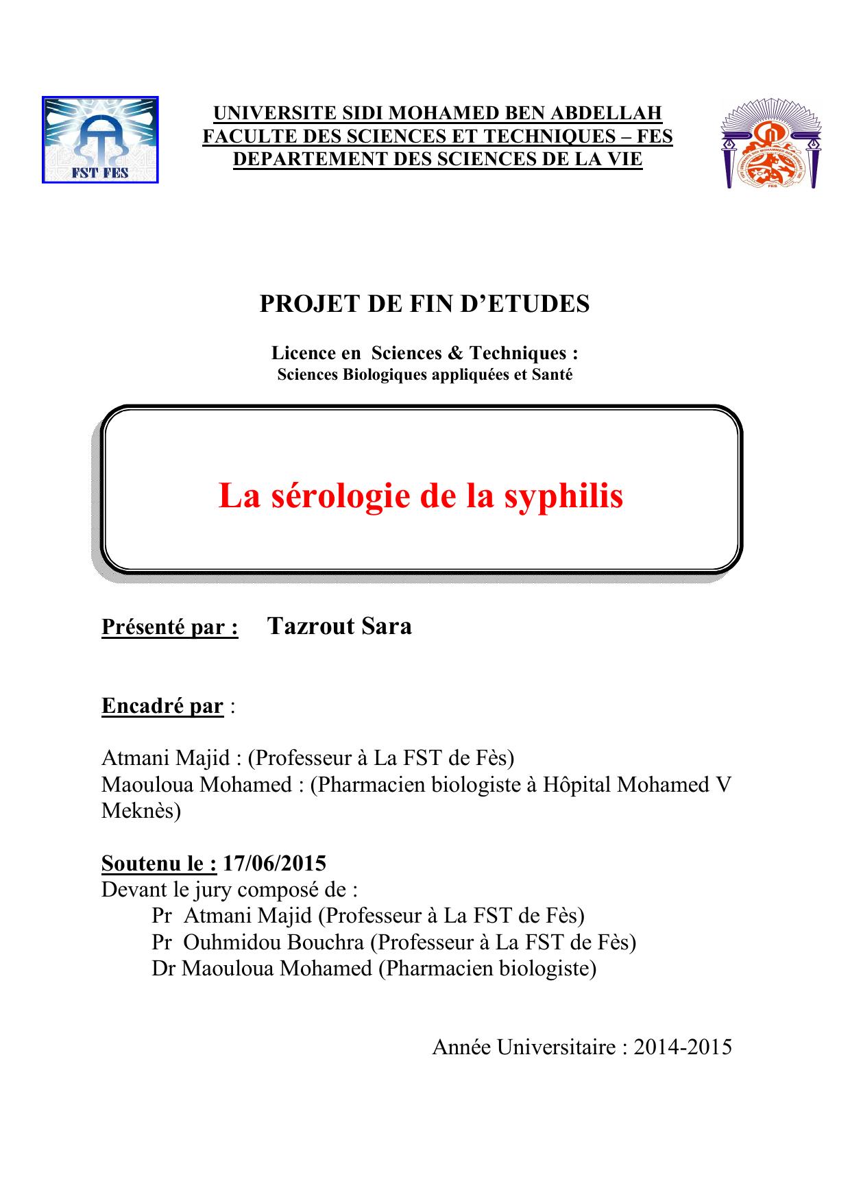 La sérologie de la syphilis