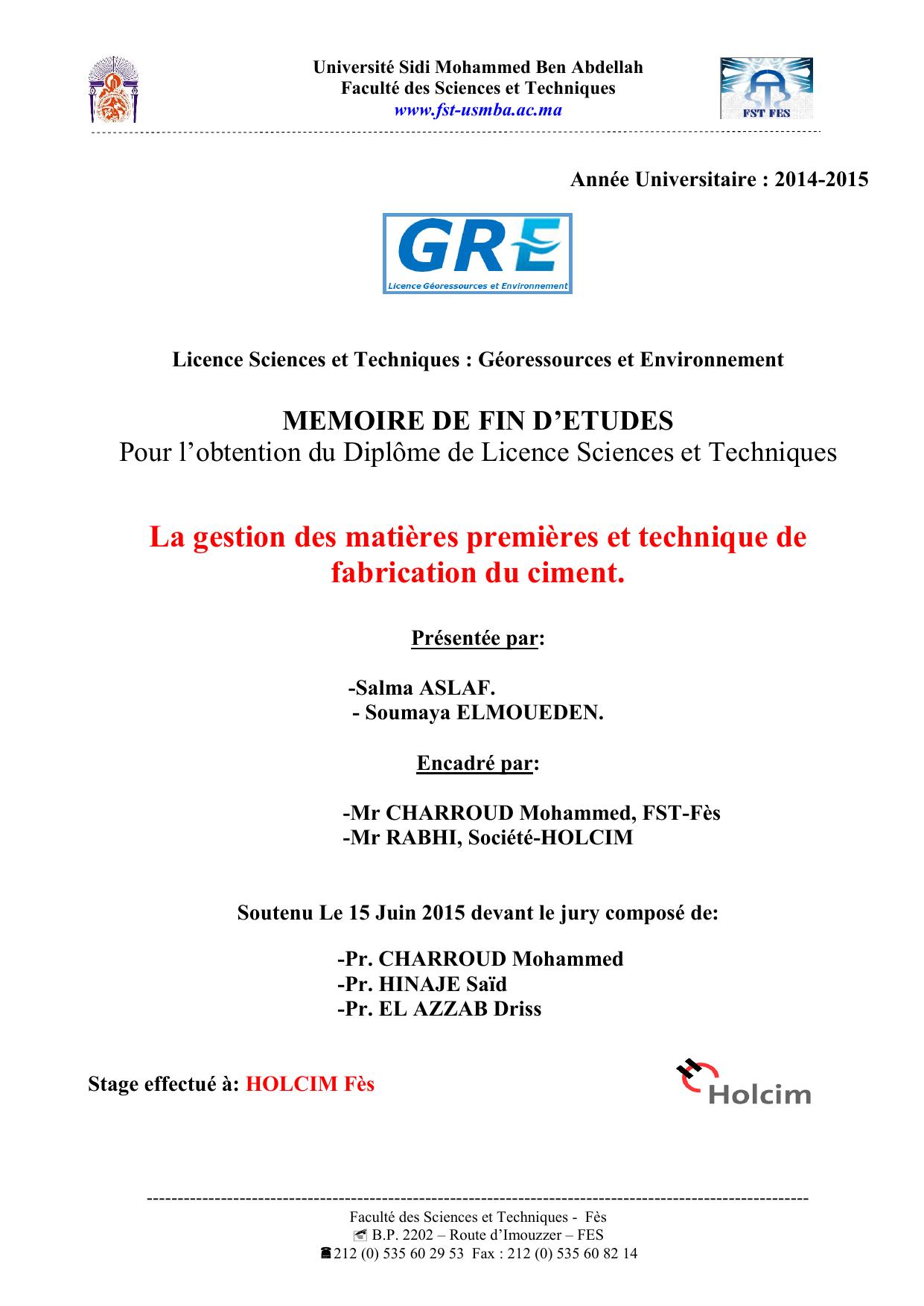 La gestion des matières premières et technique de fabrication du ciment