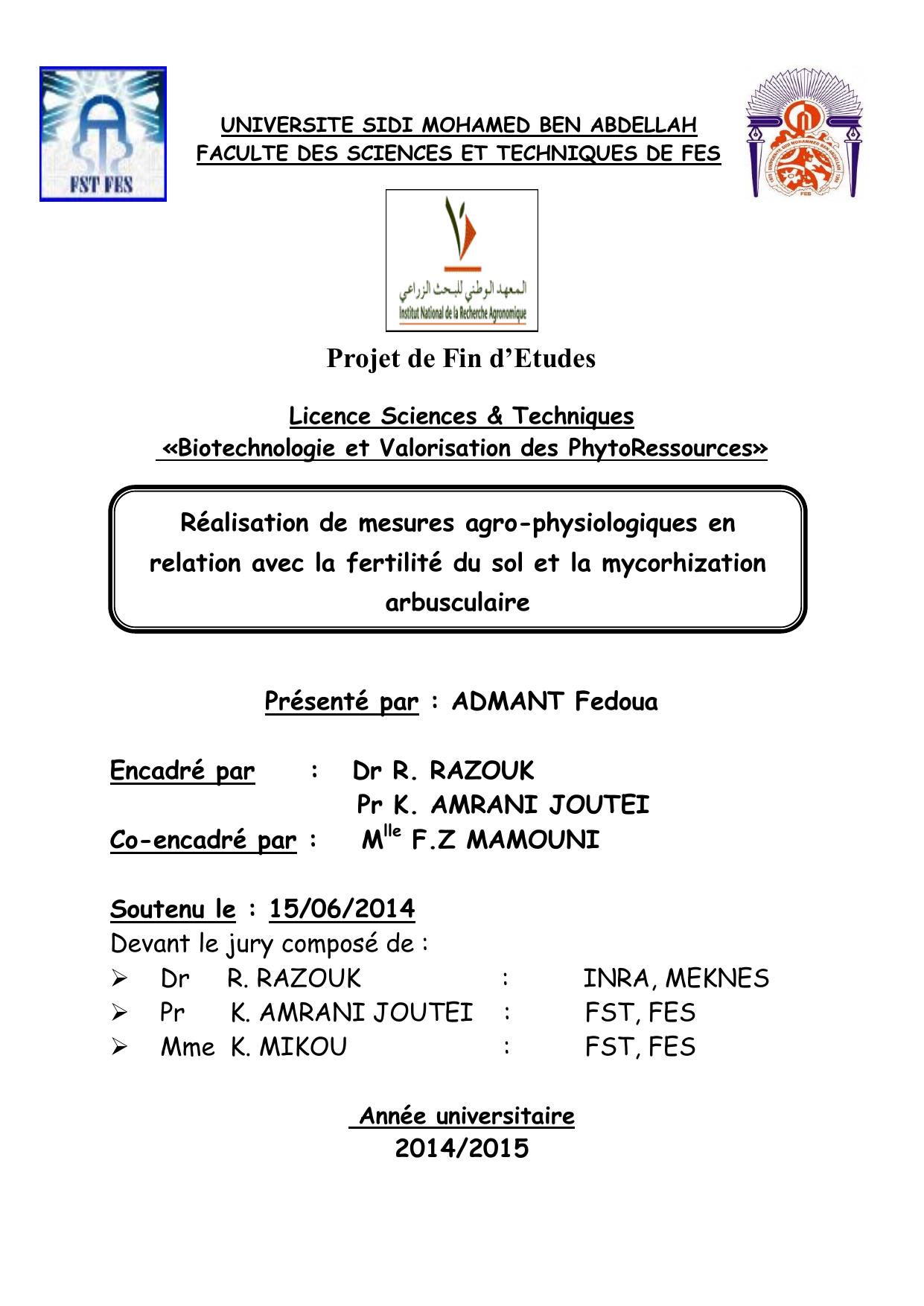 Réalisation de mesures agro-physiologiques en relation avec la fertilité du sol et la mycorhization arbusculaire