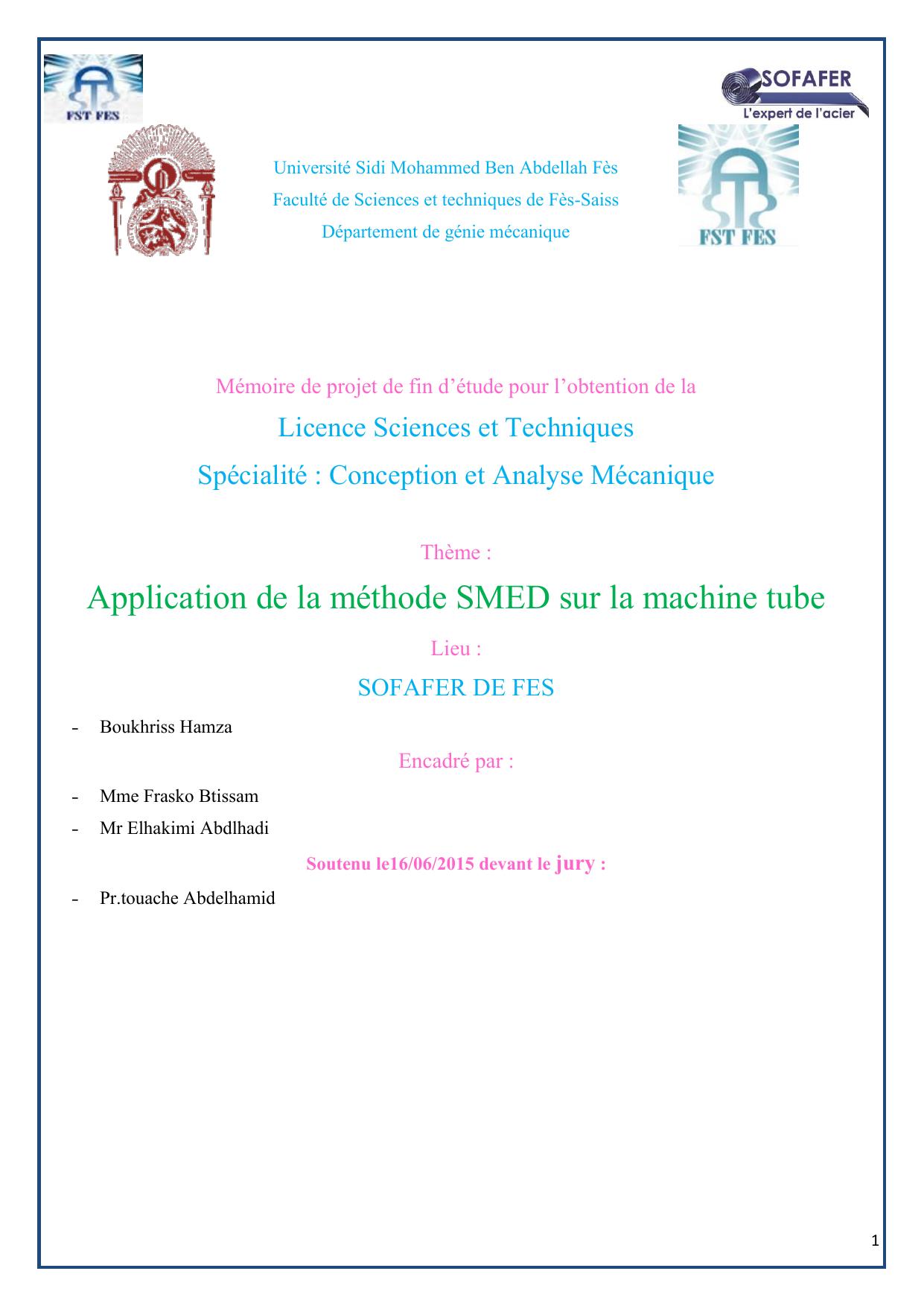 Application de la méthode SMED sur la machine tube