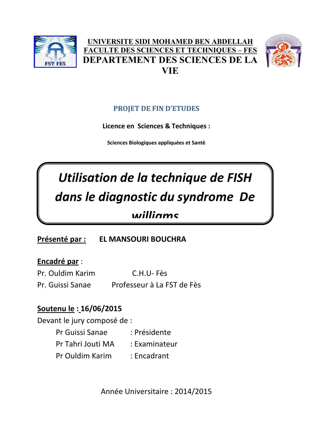 Utilisation de la technique de FISH dans le diagnostic du syndrome De williams