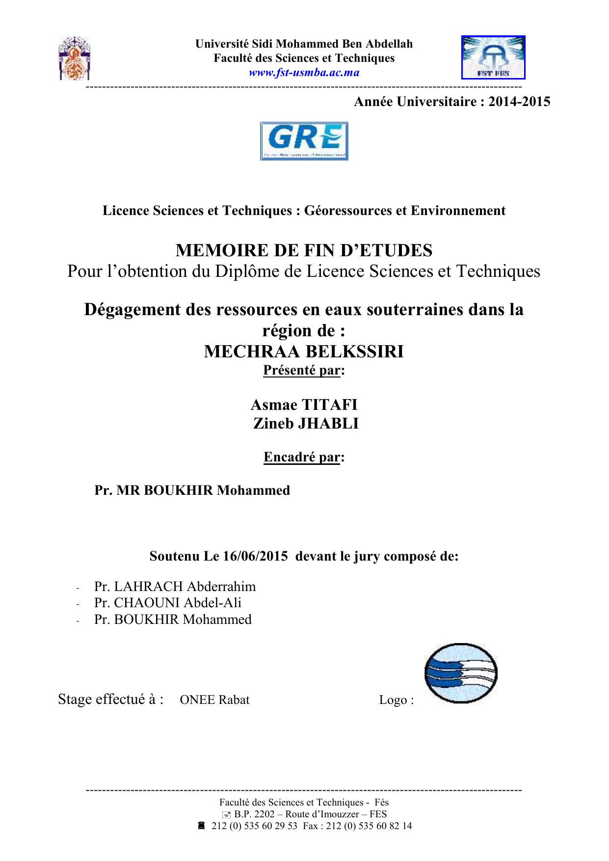 Dégagement des ressources en eaux souterraines dans la région de : MECHRAA BELKSSIRI