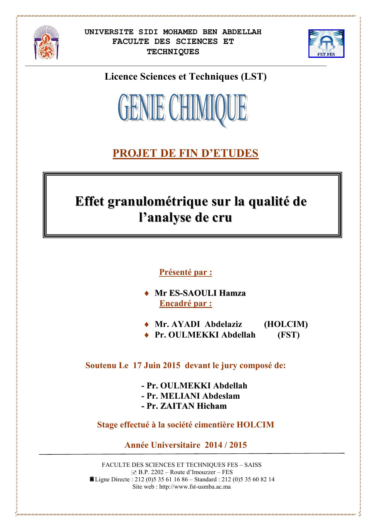 Effet granulométrique sur la qualité de l'analyse de cru