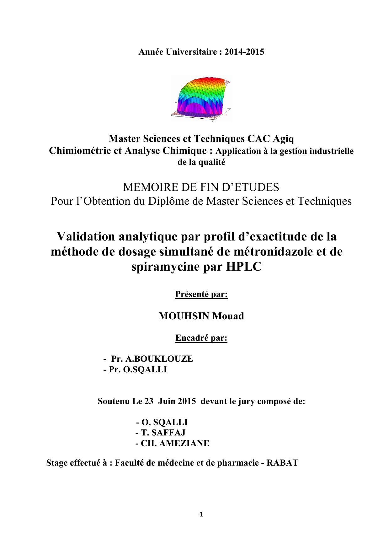 Validation analytique par profil d’exactitude de la méthode de dosage simultané de métronidazole et de spiramycine par HPLC